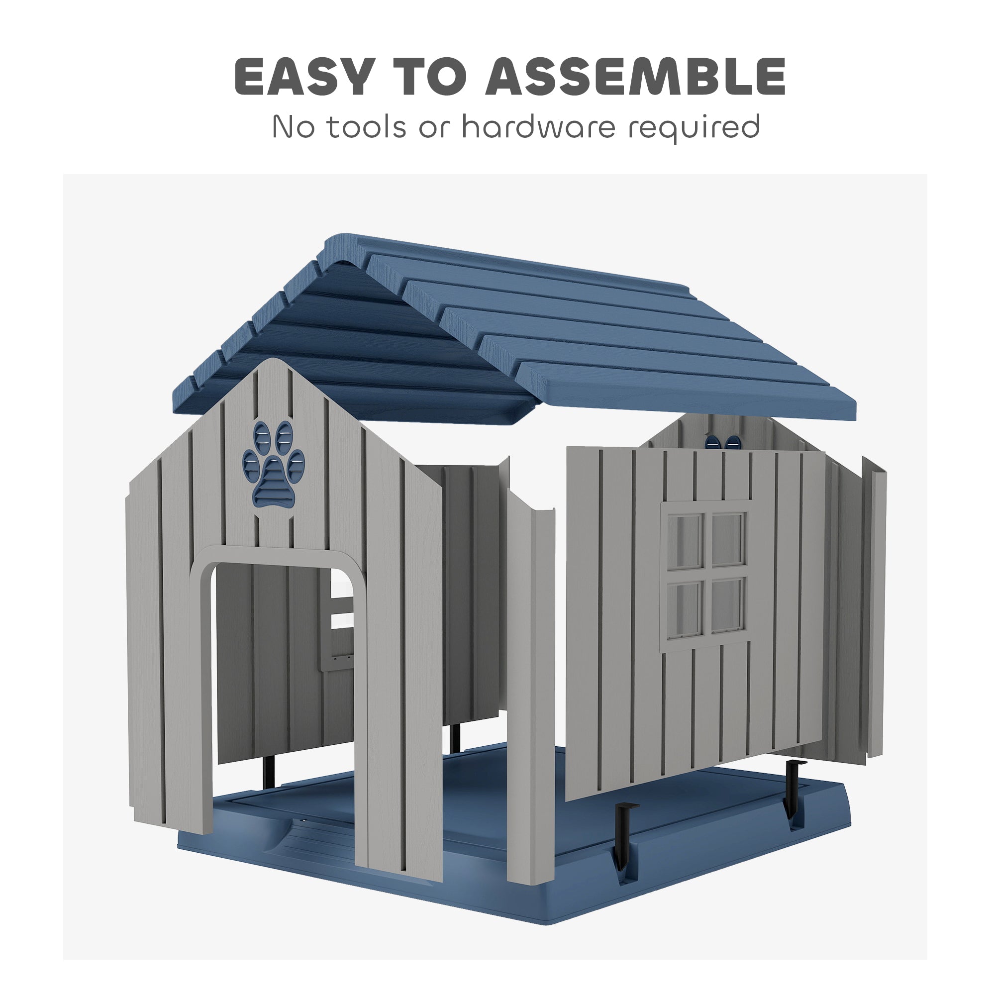 PawHut Dog Kennel Outdoor for Medium Dogs, Waterproof Plastic Dog House for Garden, Patio, 85 x 79 x 82 cm, Grey