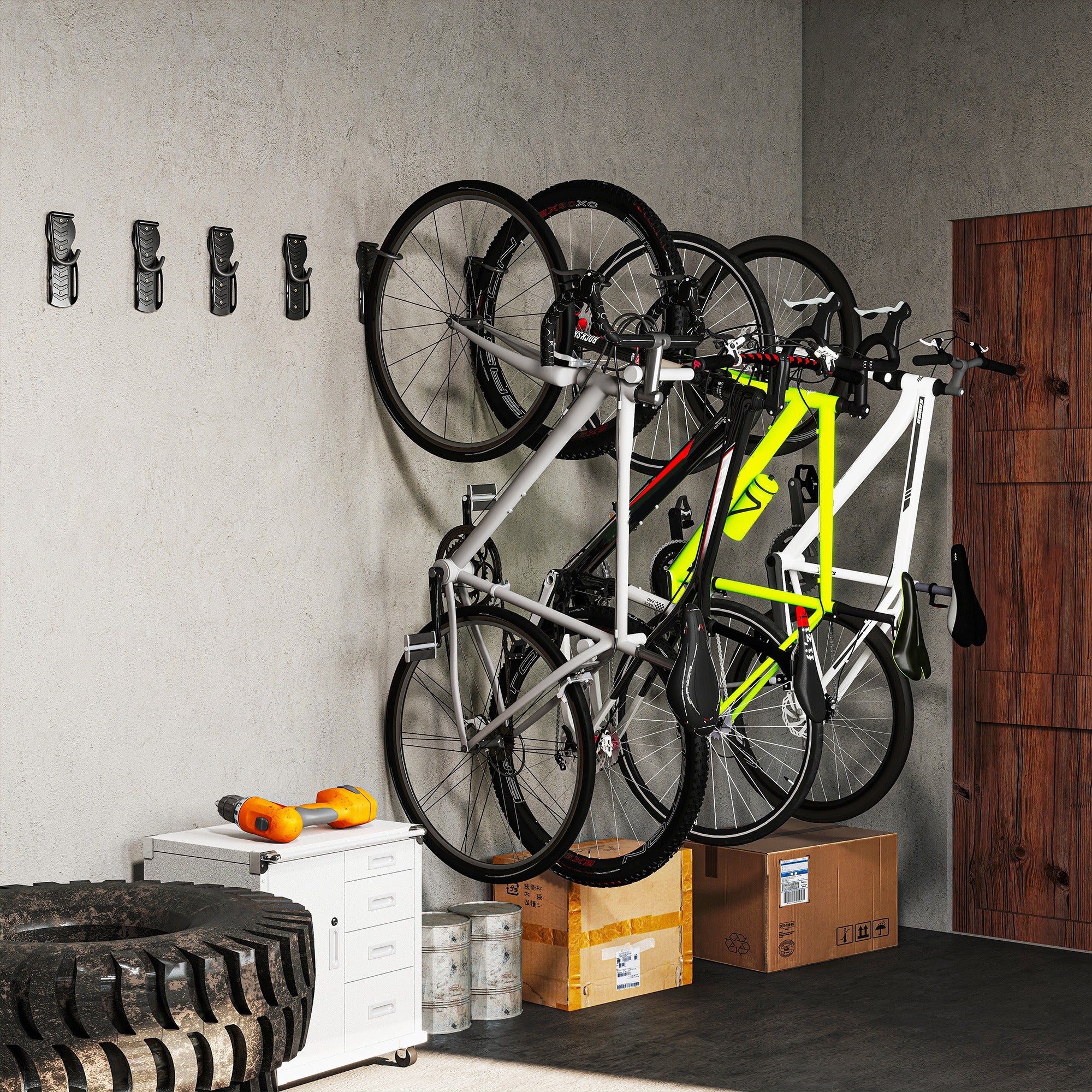 SPORTNOW 8 Pack Bike Rack, Wall Mounted Bicycle Hanger Hook, Foldable Garage Bike Wall Rack, Bicycle Storage Holder for Indoor Outdoor Use - North Peak Garden Furniture