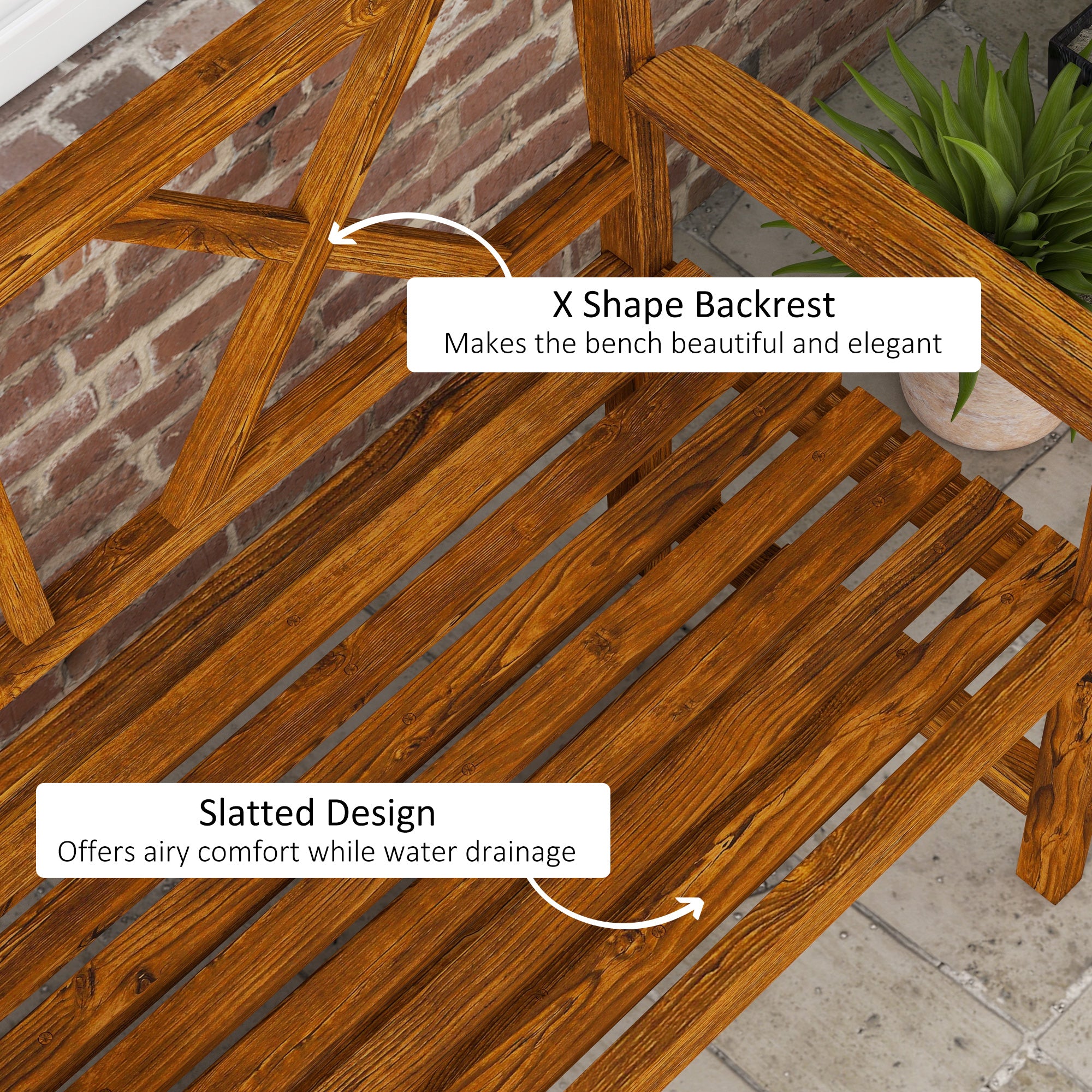 Outsunny Two-Seater Fir Wood Bench, with Bottom Shelf - Natural - North Peak Garden Furniture