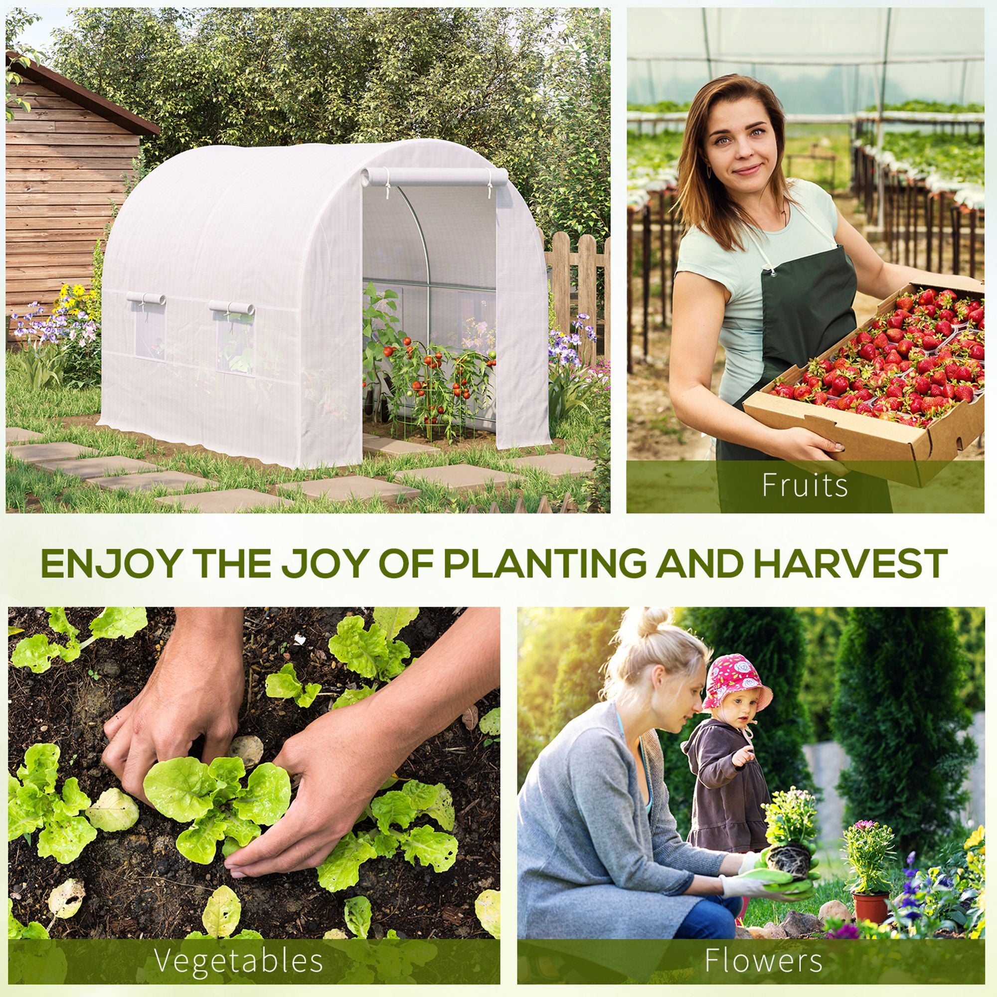 Outsunny 2.5 x 2 x 2 m Polytunnel Greenhouse, Walk-in Green House for Garden with Mesh Windows, Galvanised Steel Frame, White - North Peak Garden Furniture