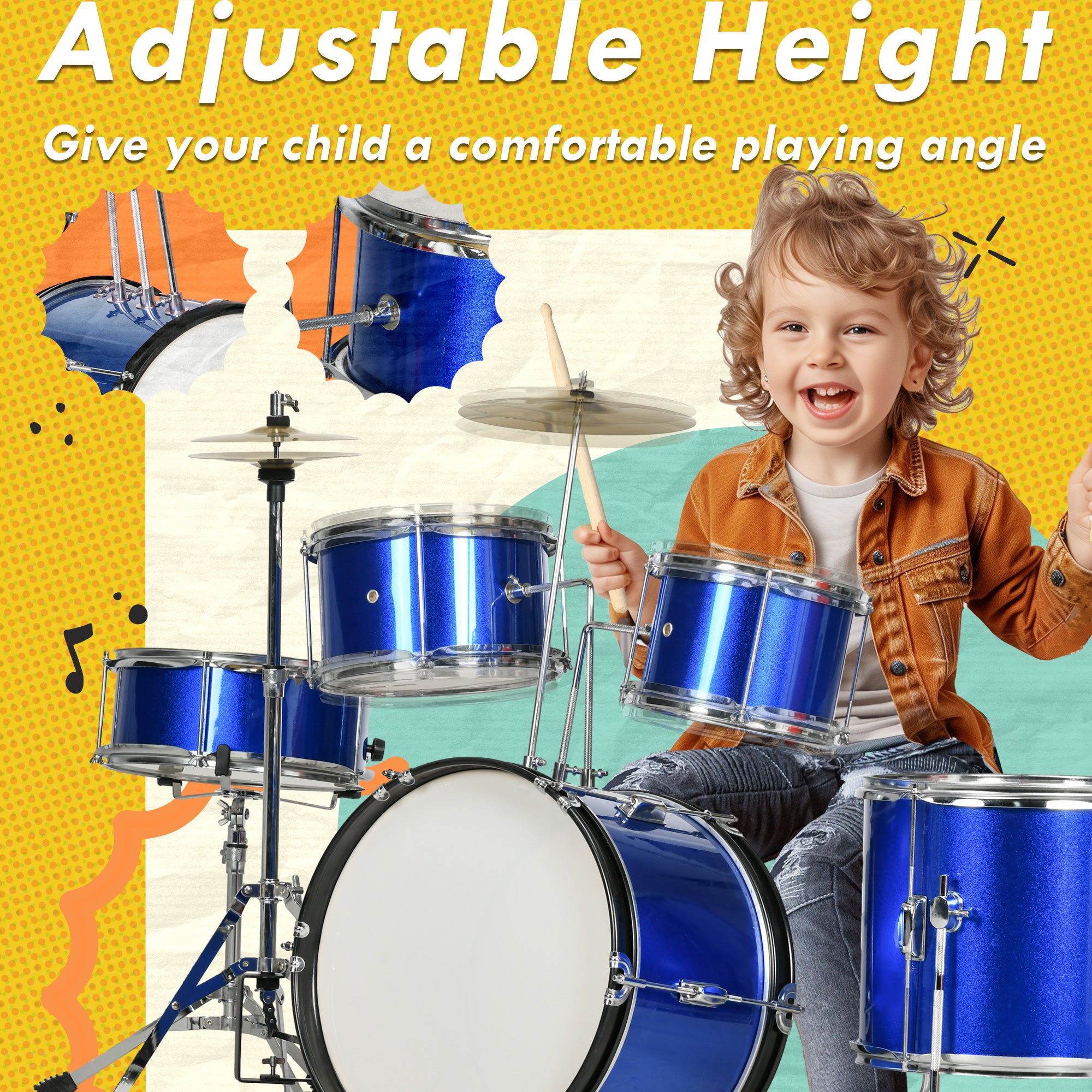 AIYAPLAY 11-Piece Kids Drum Kits w/ Stool, Drumsticks, Pedal, Cymbals, for 3-6 Years, Blue - North Peak Garden Furniture
