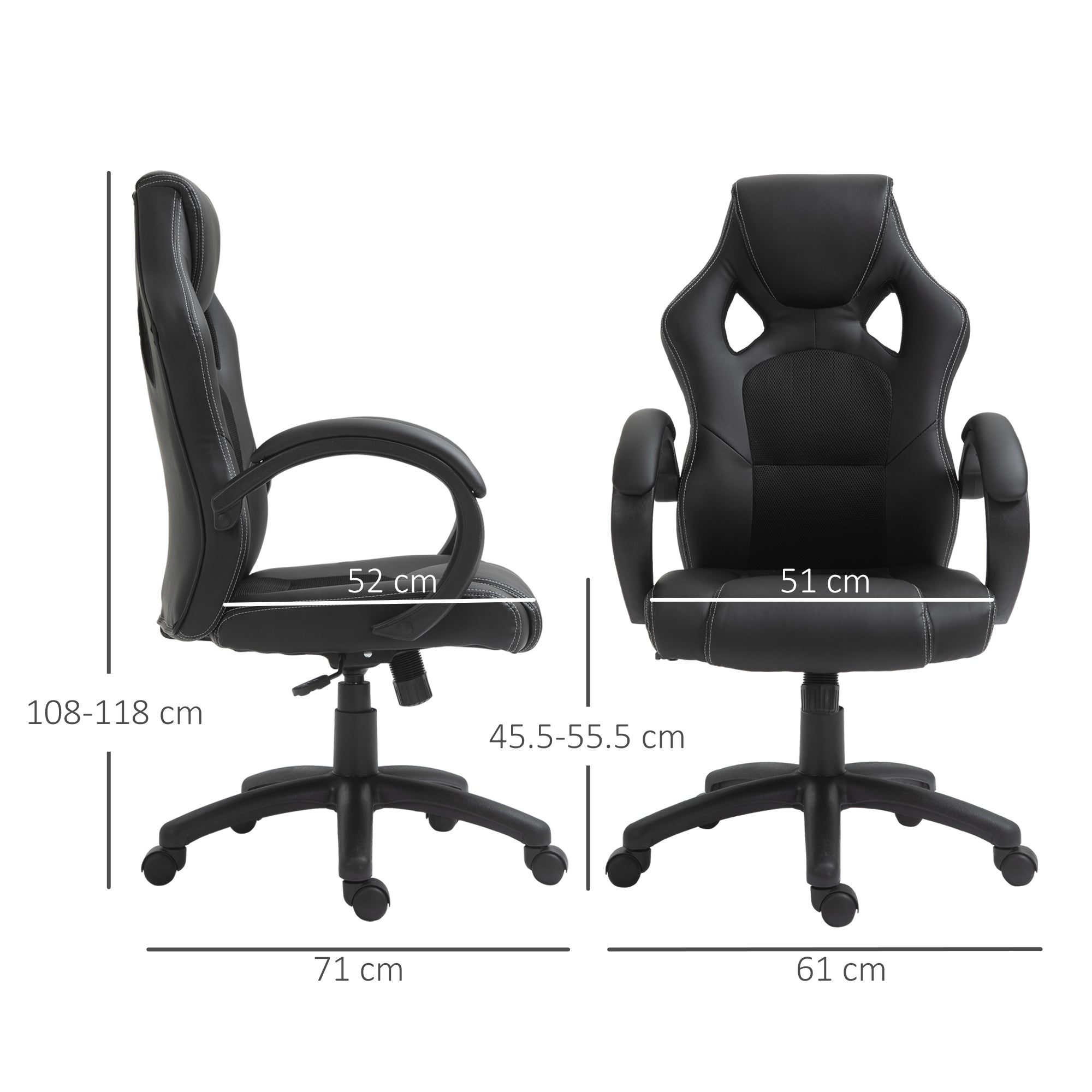 Vinsetto High-Back Office Chair Faux Leather Swivel Computer Desk Chair for Home Office with Wheels Armrests Black