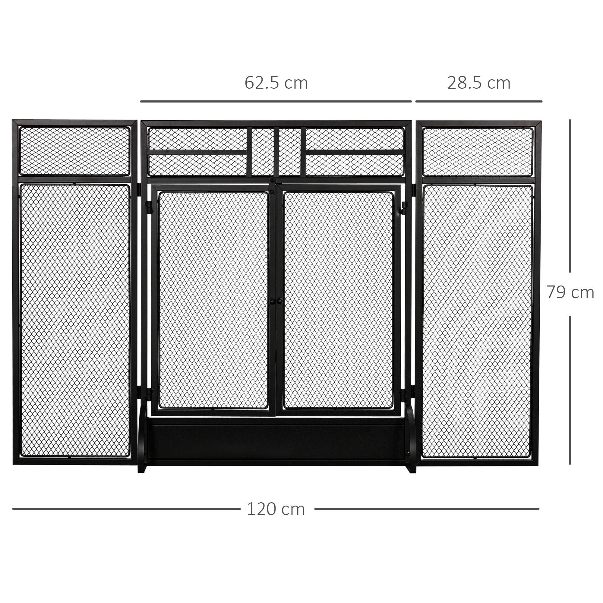 HOMCOM 3-Panel Folding Fireplace Screen with Door, Freestanding Spark Guard, Metal Mesh Fireguard, Black