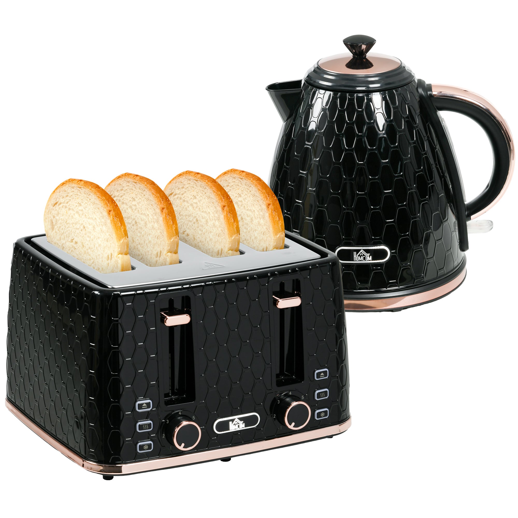 HOMCOM 1.7L 3000W Fast Boil Kettle & 4 Slice Toaster Set, Kettle and Toaster Set with 7 Browning Controls, Crumb Tray, Black - North Peak Garden Furniture
