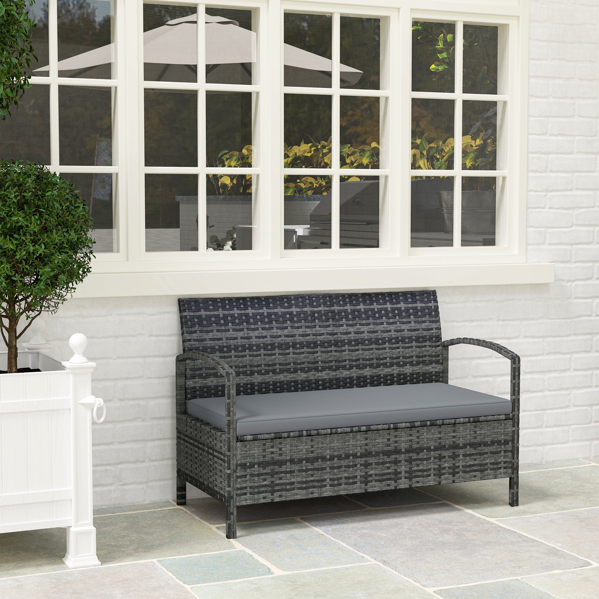 Outsunny 125L Storage Garden Bench, with Cushion - Grey