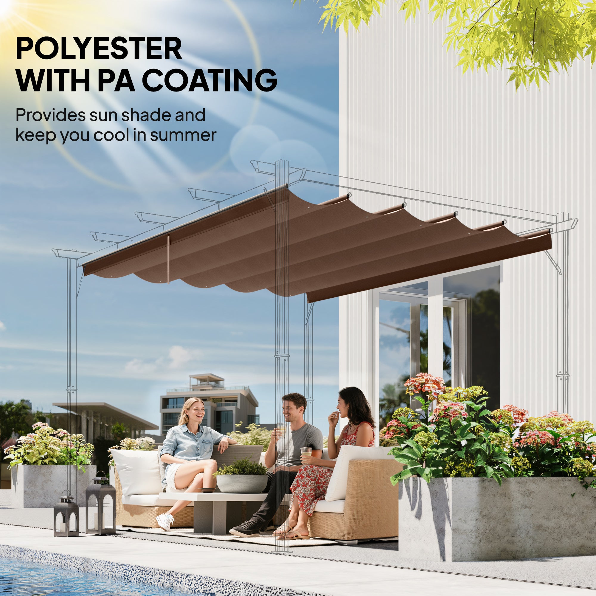 Outsunny Retractable Pergola Cover, 2.55 x 2.5 m Replacement Canopy Fabric for 3 x 3 m Frame, Roof Top Only, Brown