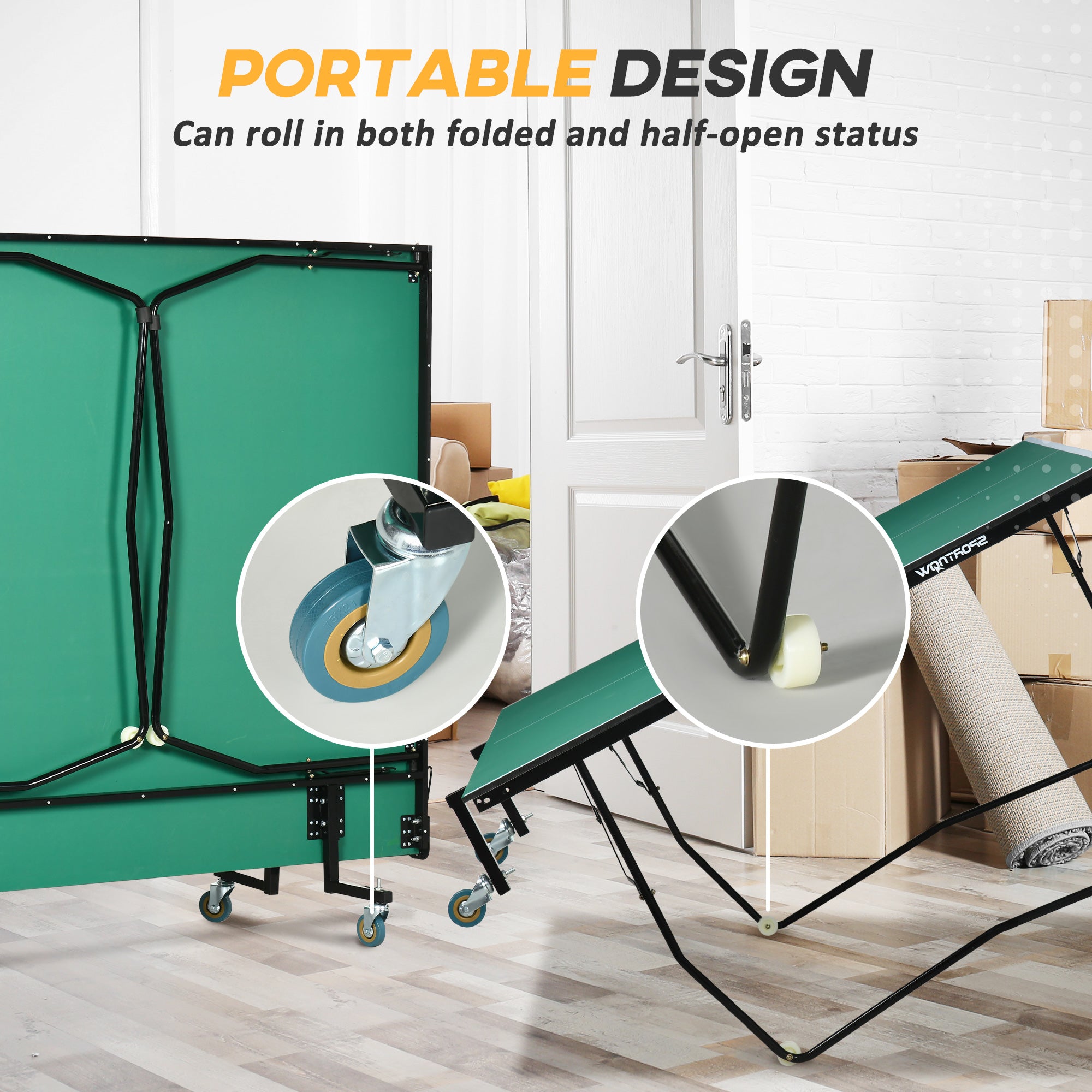 SPORTNOW 9FT Folding Table Tennis Table, with 8 Wheels, for Indoor Use - Green - North Peak Garden Furniture