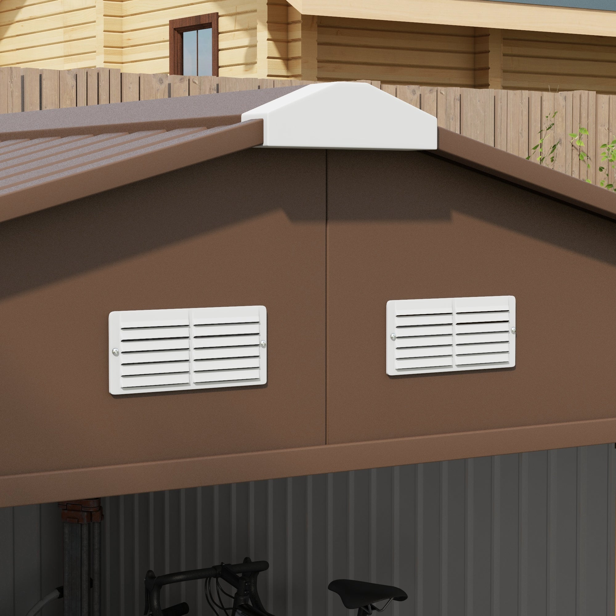 Outsunny 13 x 11ft Metal Garden Shed, Outdoor Storage Tool House with Ventilation Slots, Foundation Kit and Lockable Double Doors, Yellow - North Peak Garden Furniture