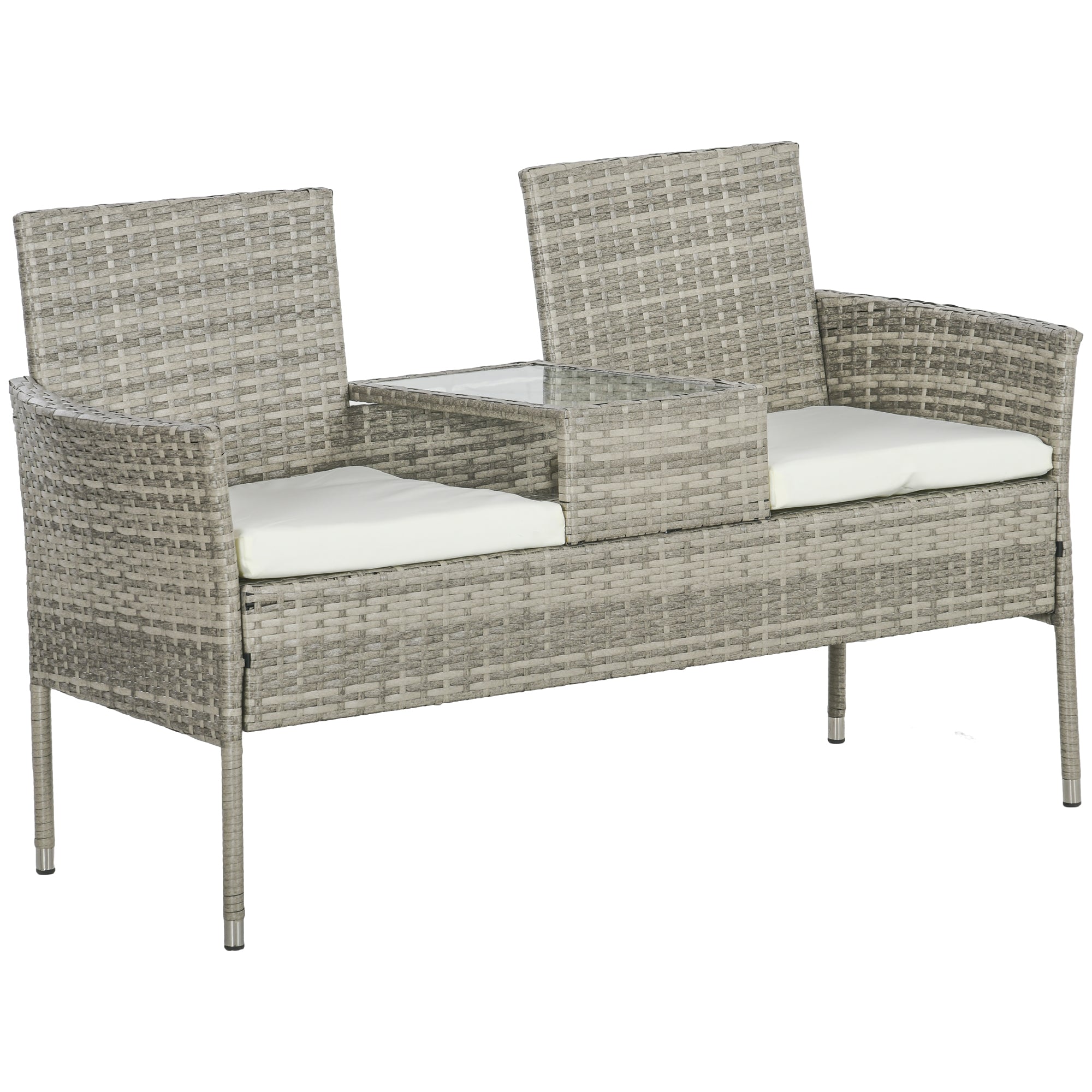 Outsunny Two-Seat Rattan Chair, with Middle Table - Grey - North Peak Garden Furniture