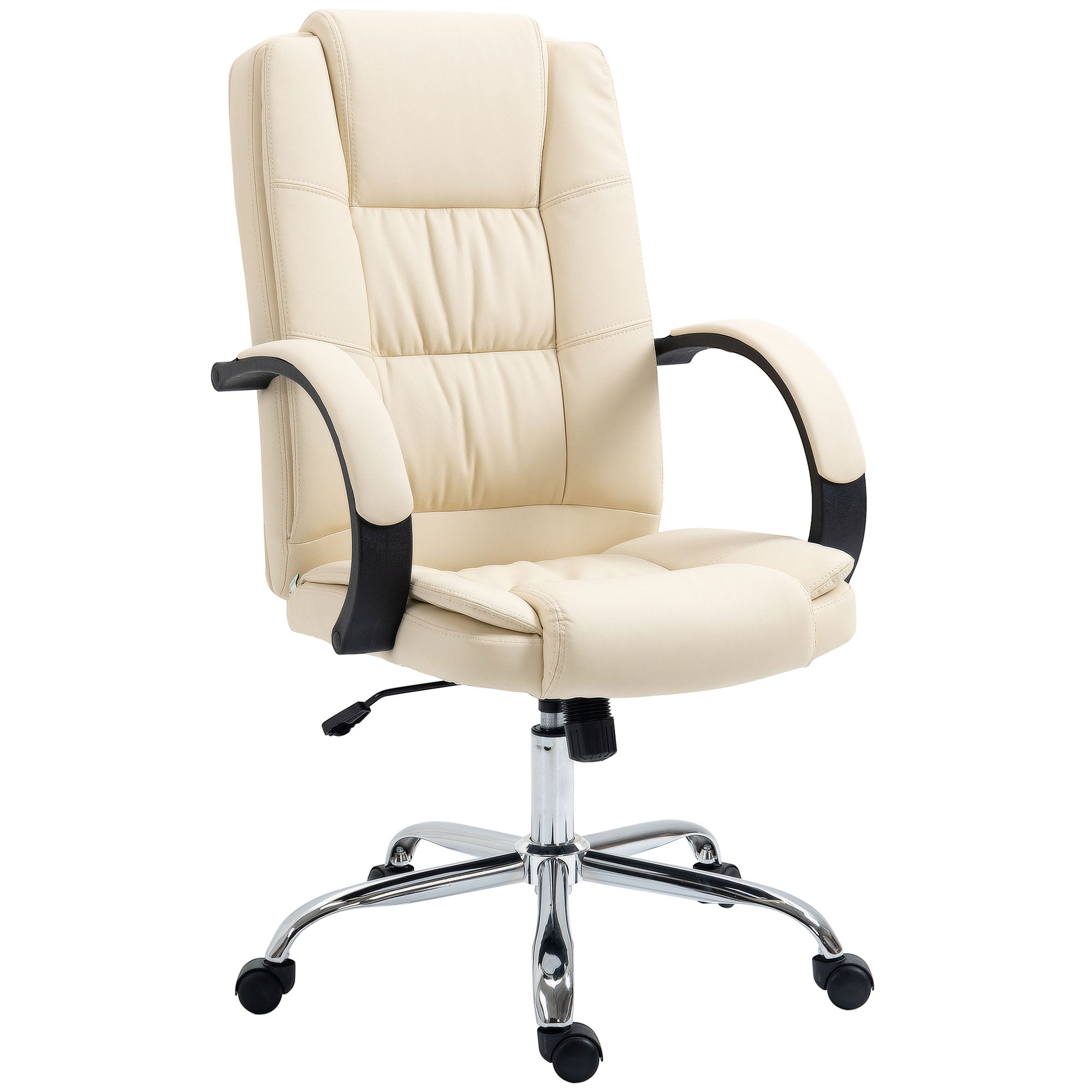 Vinsetto Office Chair, PU Leather Desk Chair with 13cm Soft Padded Seat and Backrest, Swivel Chair with Adjustable Height and Rolling Wheels, Beige - North Peak Garden Furniture