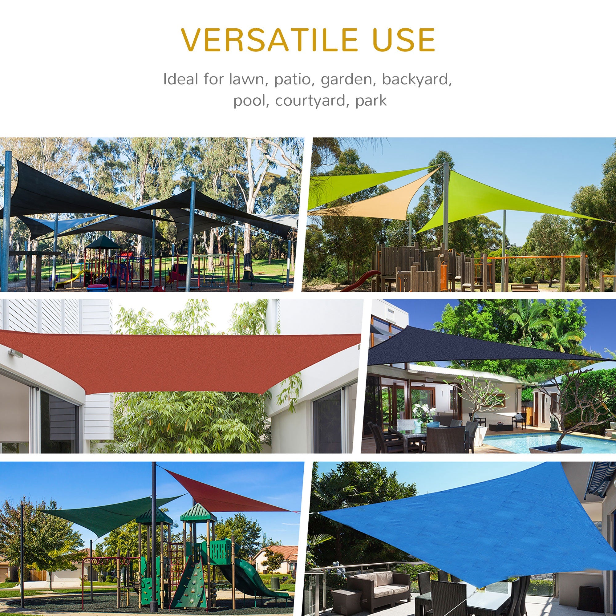 Outsunny 4x4m Triangle Sun Shade Sail, Outdoor UV Protection HDPE Canopy, Patio Deck Shelter with Steel Rings and Ropes, Grey - North Peak Garden Furniture