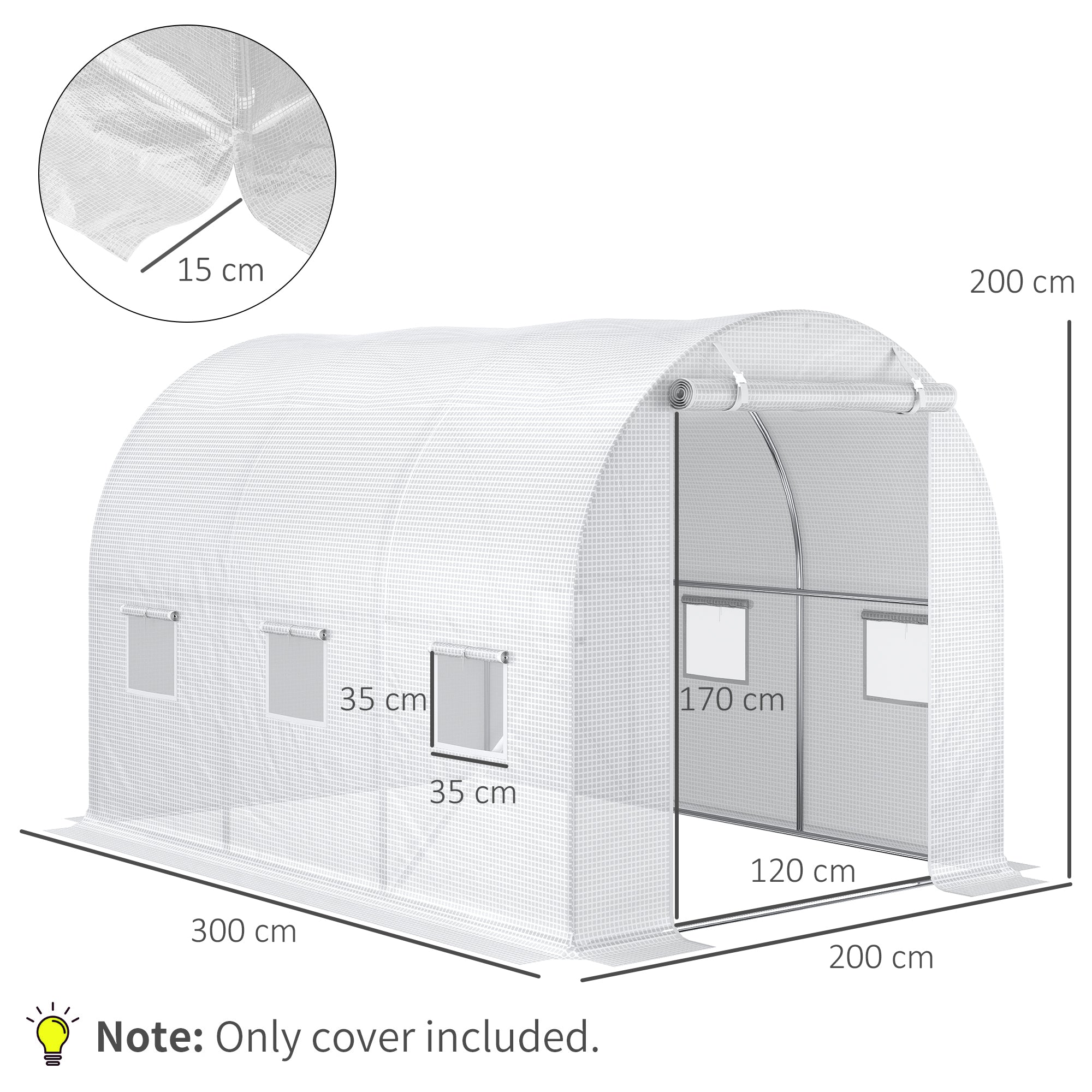 Outsunny 3 x 2 x 2m Greenhouse Replacement Cover ONLY Winter Garden Plant PE Cover for Tunnel Walk-in Greenhouse with Roll-up Windows Door Outdoor, White - North Peak Garden Furniture