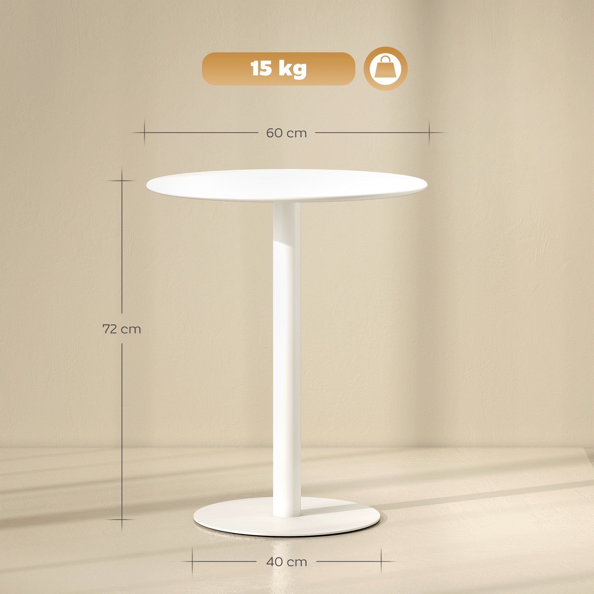 HOMCOM Dining Table, Round Kitchen Table with Steel Base for Living Room, Dining Room, 60 x 60 x 72cm, White