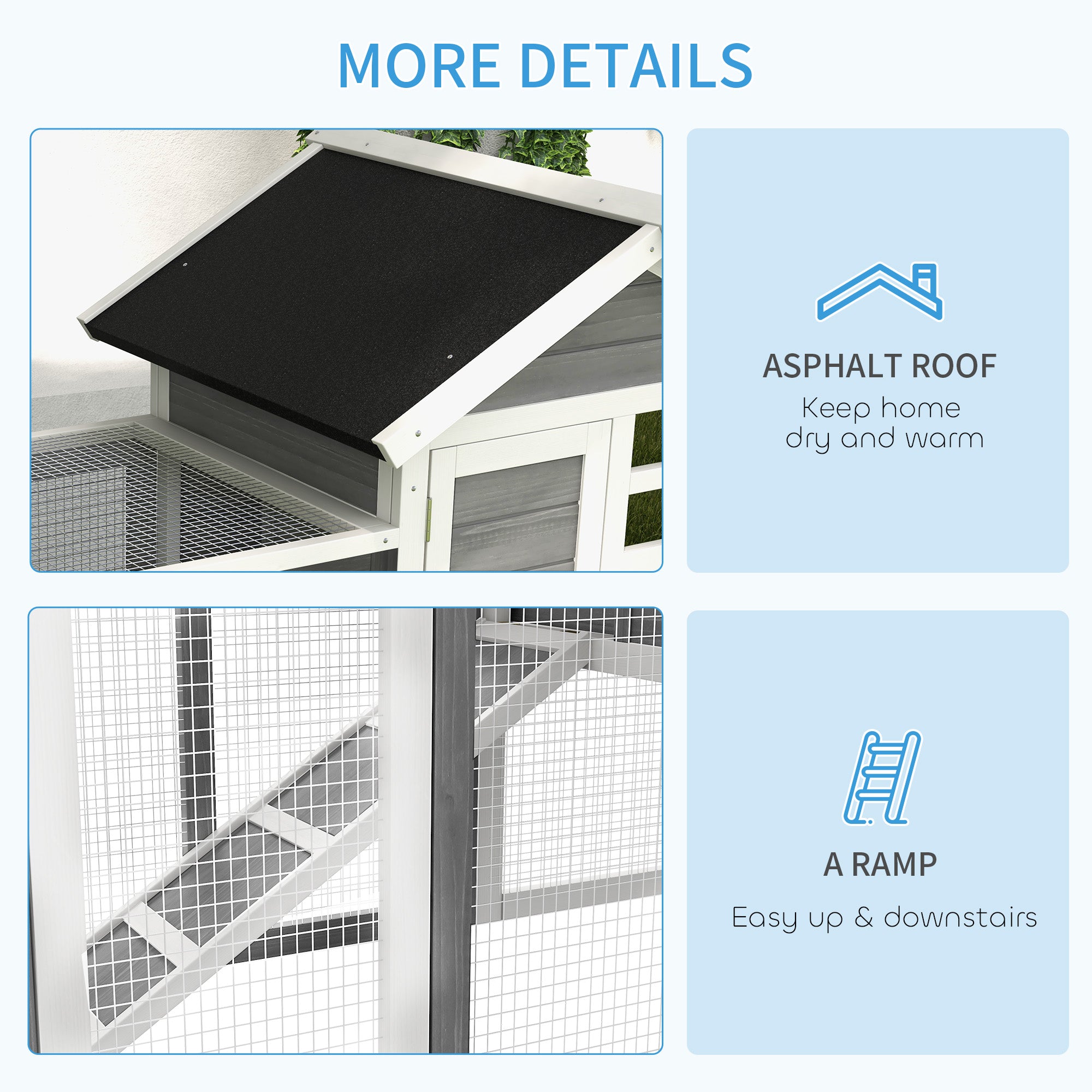 PawHut Rabbit Hutch Outdoor Wooden Guinea Pig Hutch Rabbit Run Bunny Cage Small Animal House Pull-Out Tray, Grey, 122 x 62.6 x 92 cm - North Peak Garden Furniture