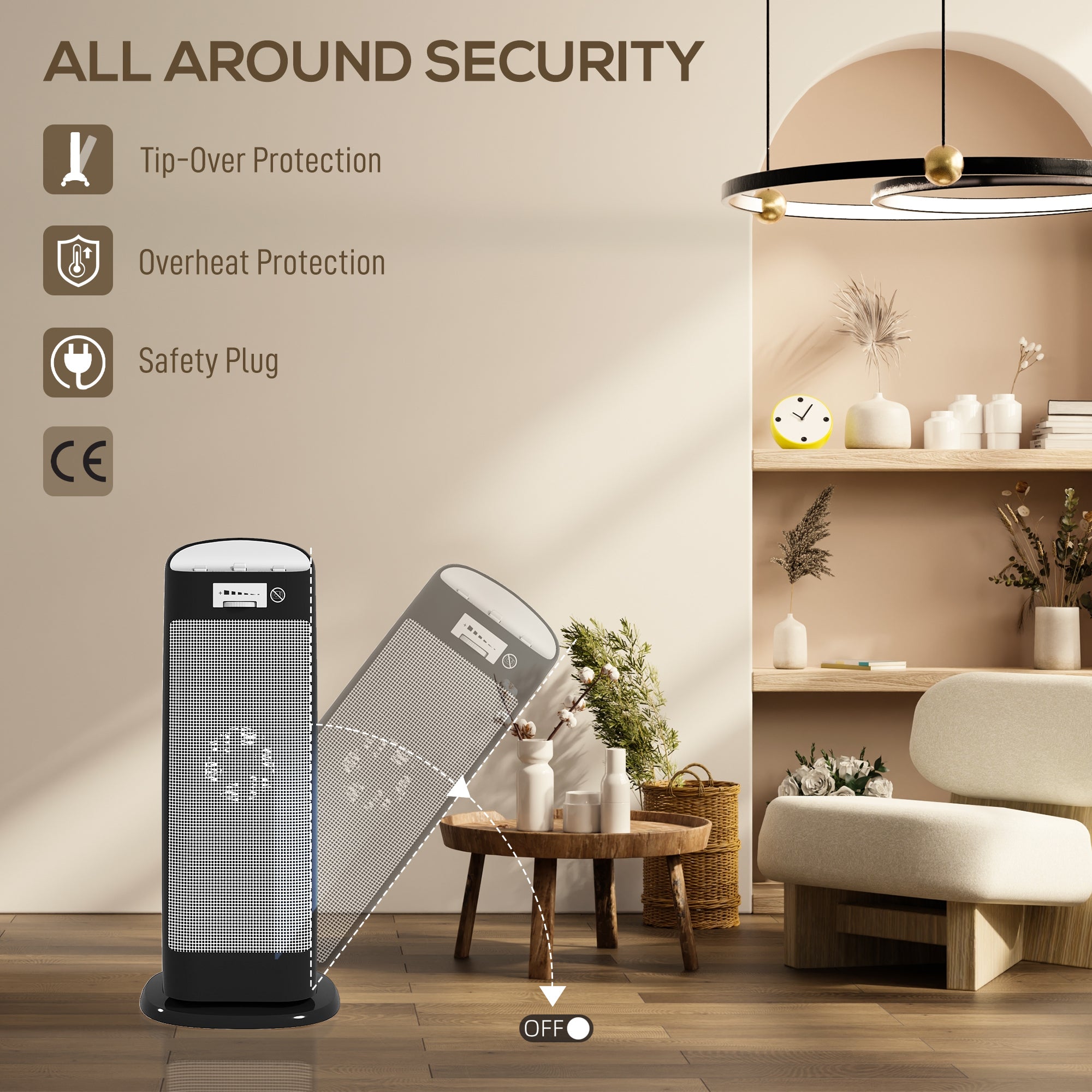 HOMCOM Ceramic Space Heater, 2000W Fan Electric Heater with 4 Modes, Adjustable Thermostat, 55° Oscillation, Tip-Over and Overheat Protection for Bedroom, Home Office, Black