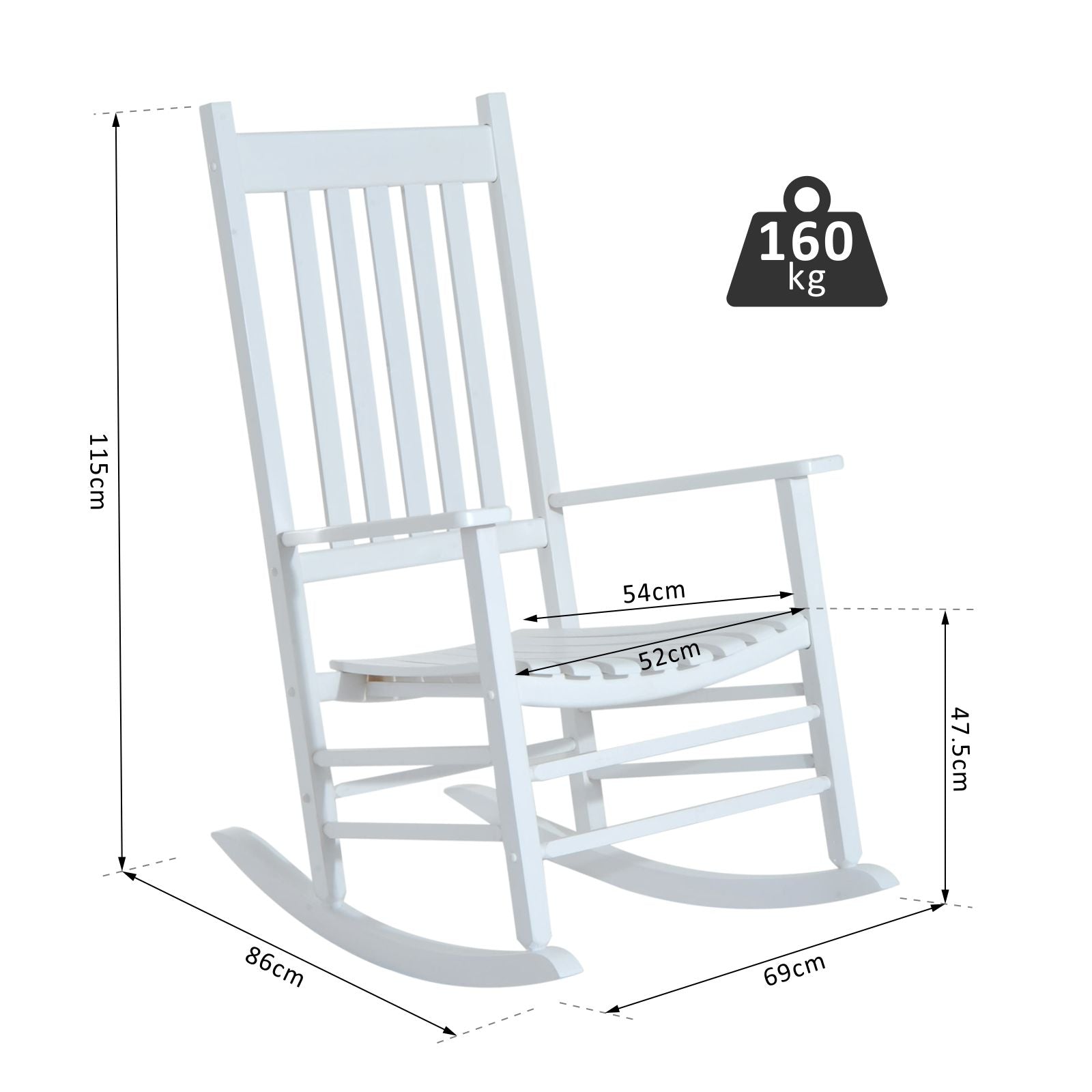 Outsunny Outdoor Porch Rocking Chair Armchair Wooden Patio Rocker Balcony Deck Garden Seat White - North Peak Garden Furniture