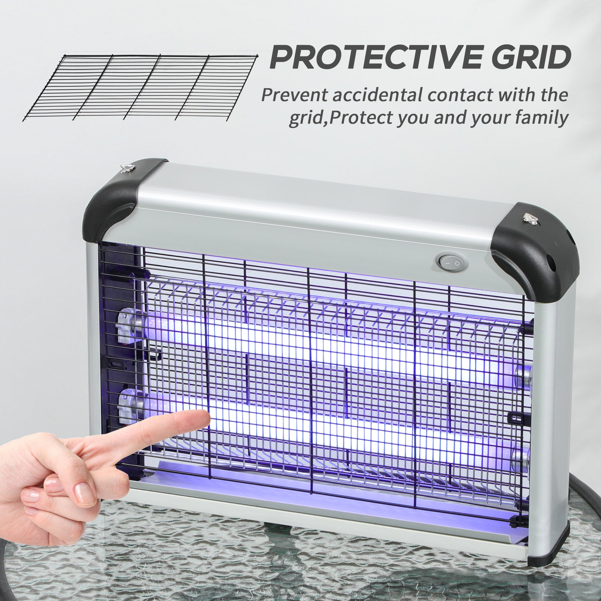 Outsunny Free Standing Wall Hanging 20W Electric Fly Mosquito Killer Electric Fly Zapper, Bug Zapper, Insect Killer, Silver - North Peak Garden Furniture