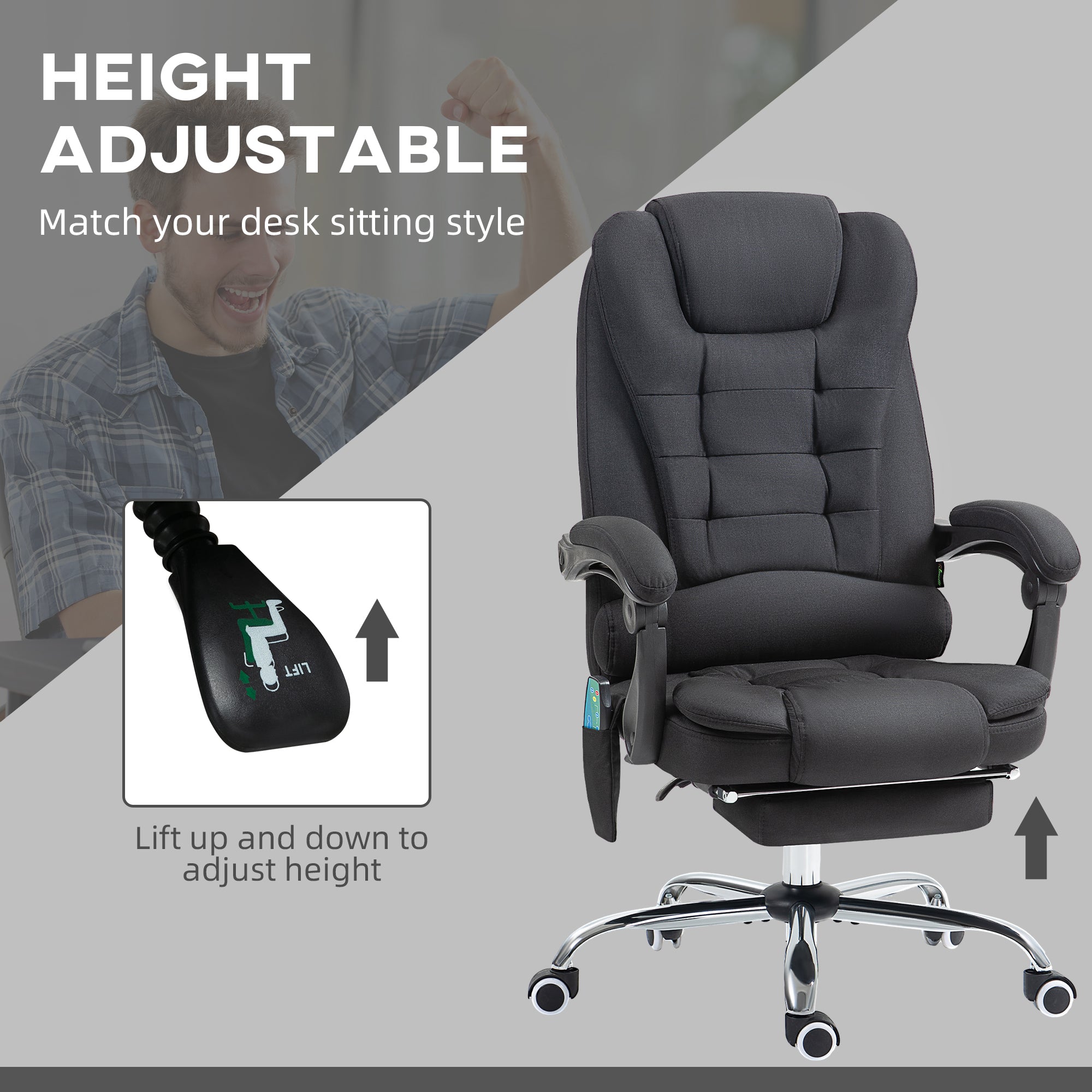 Vinsetto Six-Point Massage and Heated Office Chair - Black - North Peak Garden Furniture