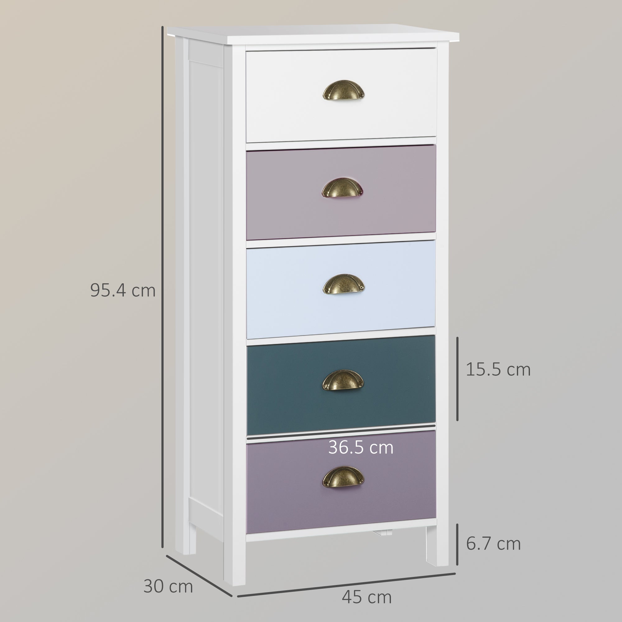 HOMCOM Slim Storage Cabinet Organiser, Chest of Drawers, 5-Drawer Dresser with Metal Handle for Living Room, Bedroom, Blue