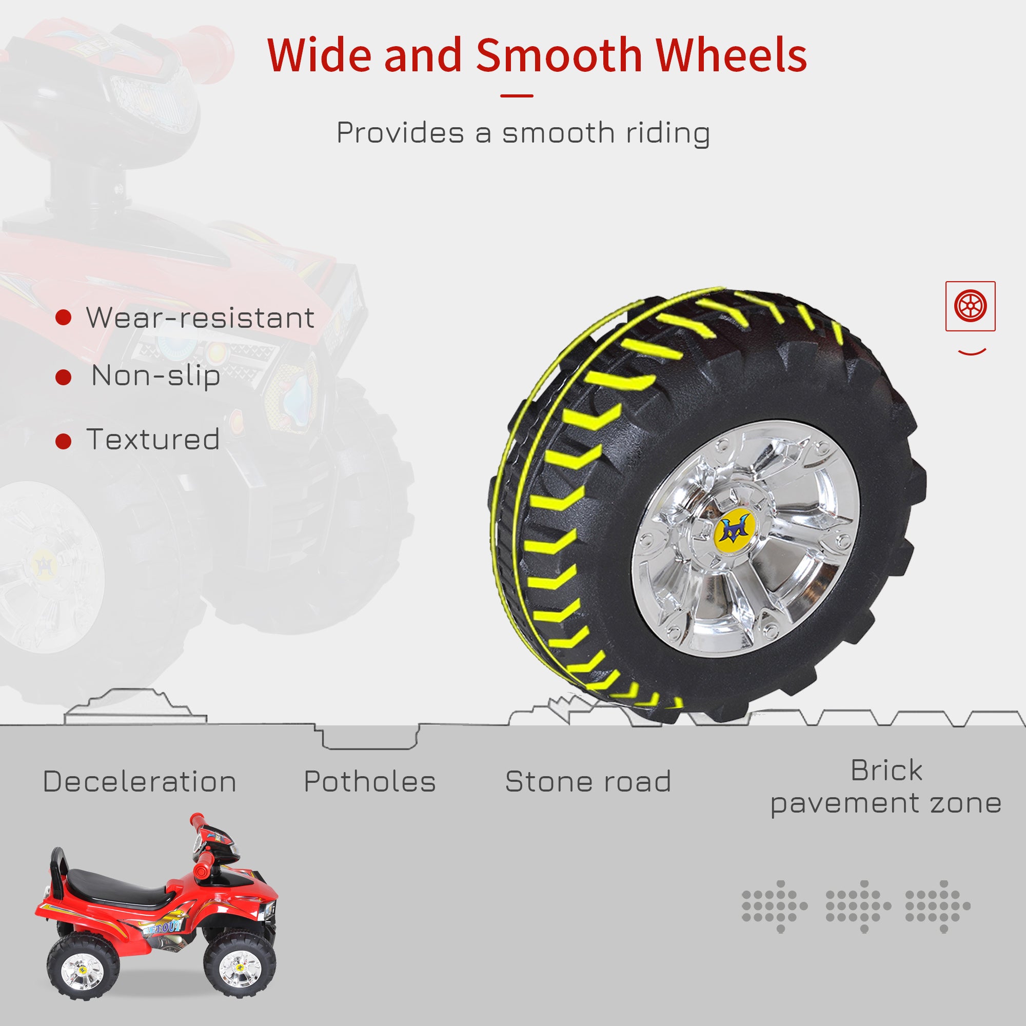 HOMCOM Kids Children Ride-on Toy Off Road Style Quad Bike Racing Car NO POWER 4 Wheels Horn Music Red - North Peak Garden Furniture