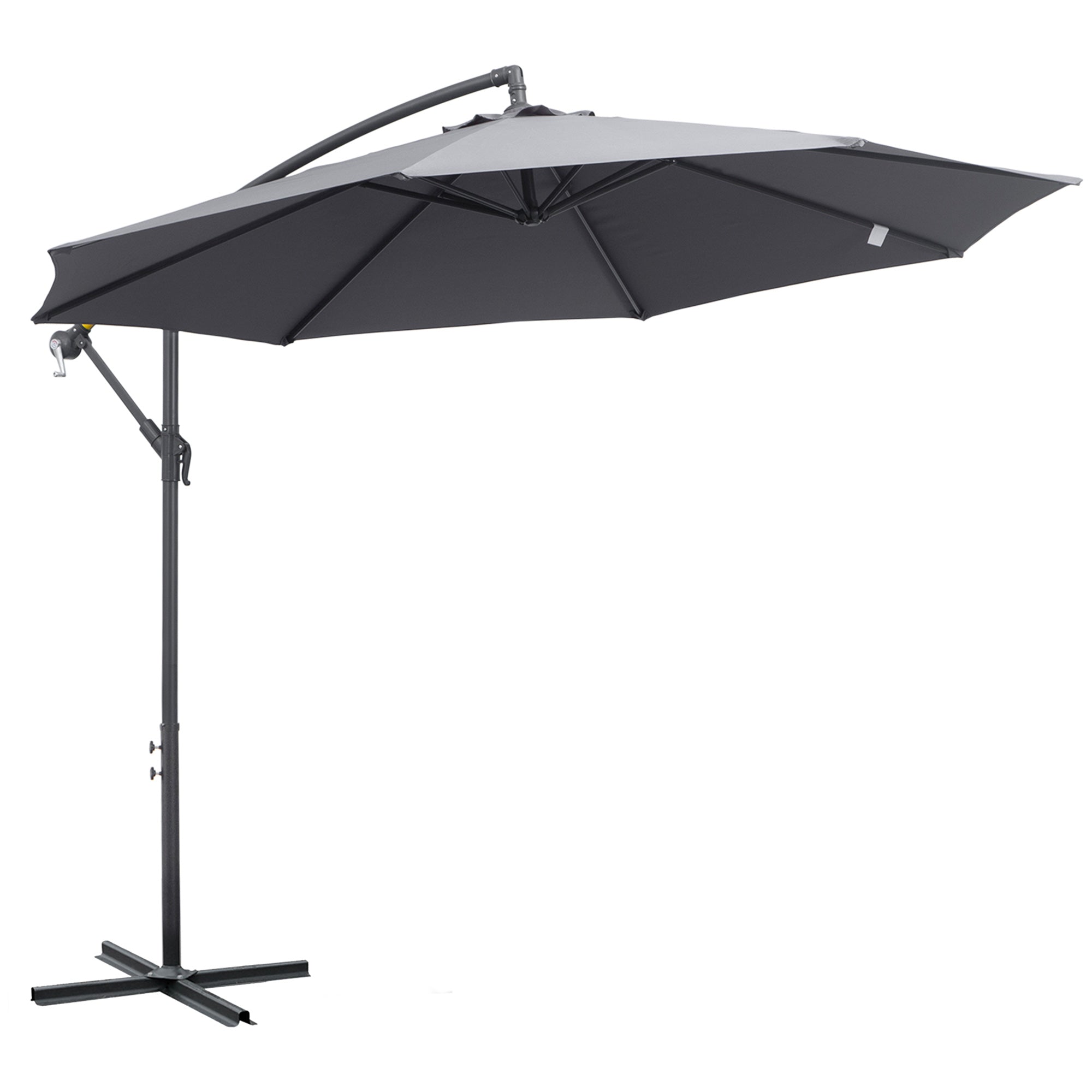 Outsunny 3(m) Garden Parasol Sun Shade Patio Banana Hanging Umbrella Cantilever with Crank Handle and Cross Base Grey - North Peak Garden Furniture