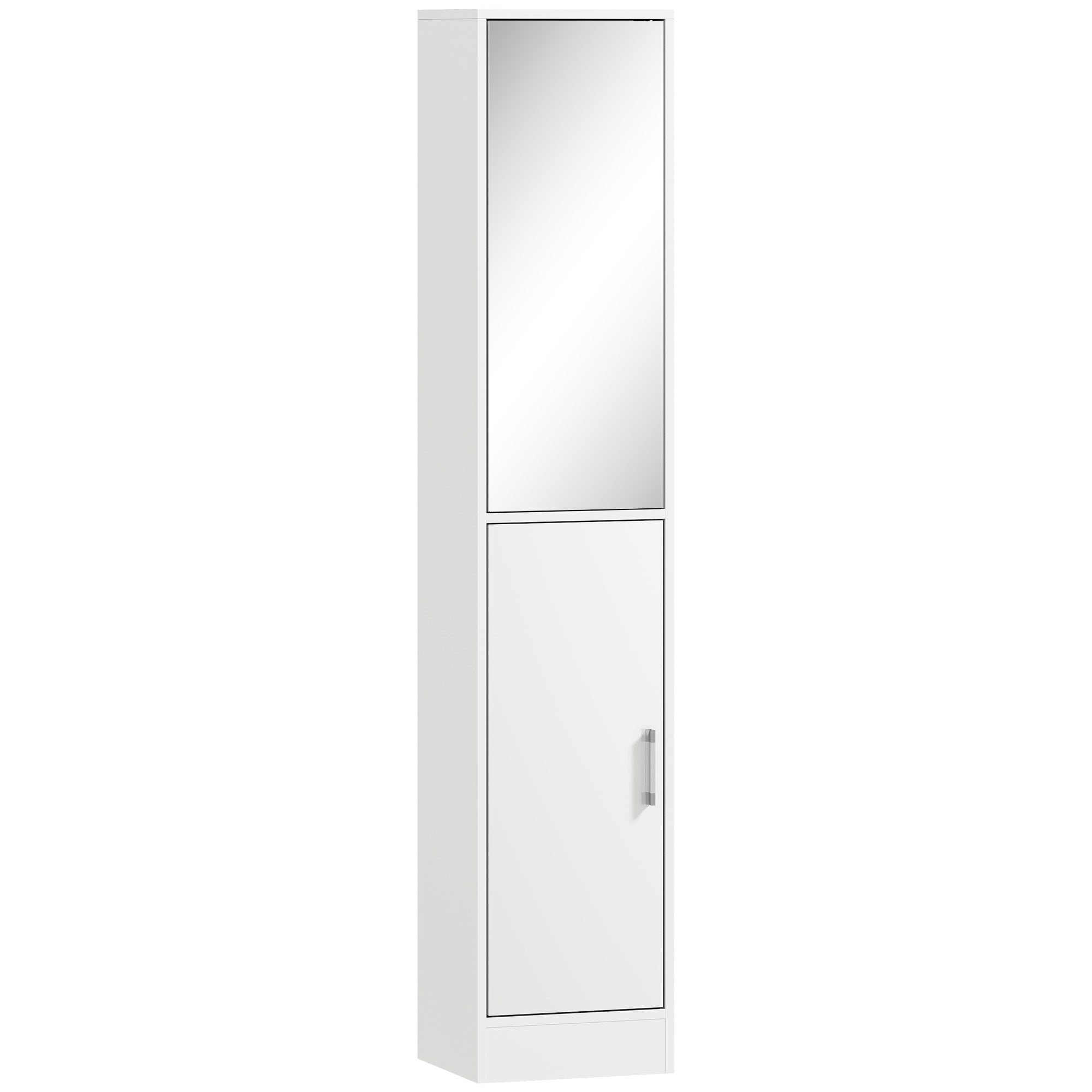 kleankin Tall Mirrored Bathroom Cabinet, Bathroom Storage Cupboard, Floor Standing Tallboy Unit with Adjustable Shelf, White