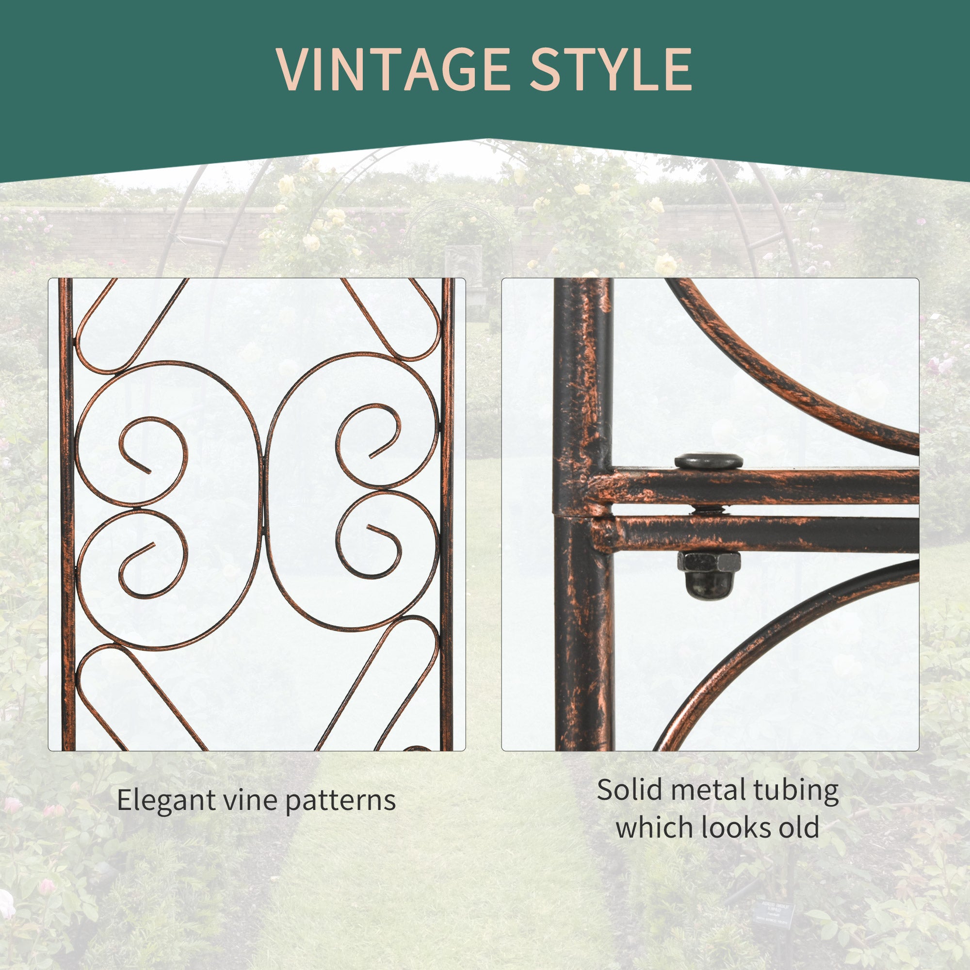 Outsunny Metal Garden Arch Trellis, Decorative Arbour Archway for Walkway Path Ceremony Wedding Party, 120 x 30 x 226cm - North Peak Garden Furniture