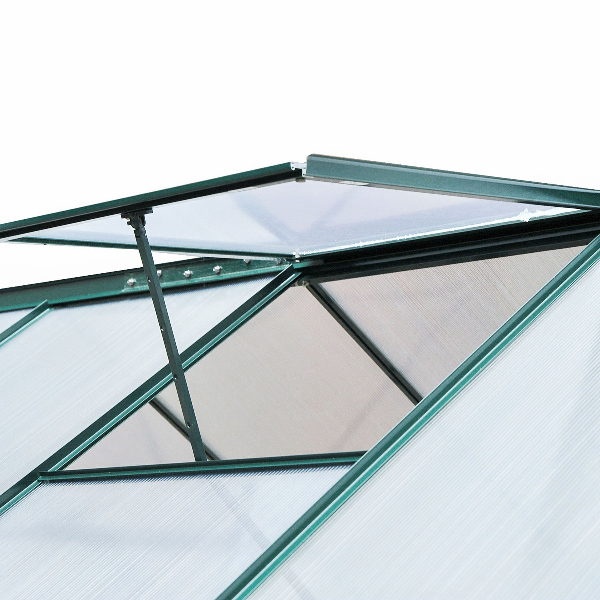 Outsunny 6 x 8ft Polycarbonate Greenhouse, Large Walk-In Green House with Slide Door and Window, Garden Plants Grow House with Aluminium Frame and Foundation, Dark Green - North Peak Garden Furniture
