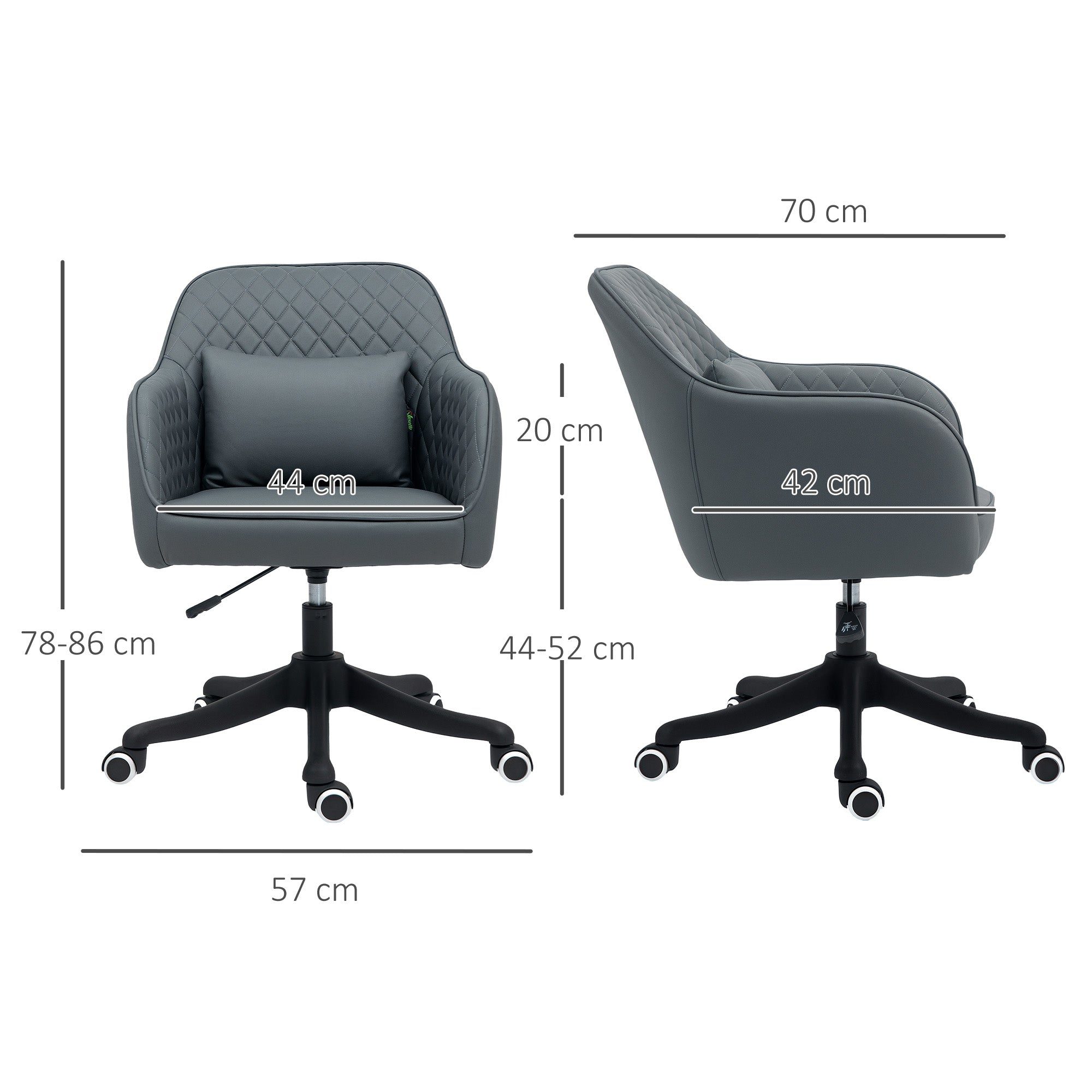 Vinsetto Microfiber Office Chair, Desk Chair, Makeup Vanity Chair with Massage Lumbar Pillow and Rolling Wheels for Bedroom and Home, Grey - North Peak Garden Furniture