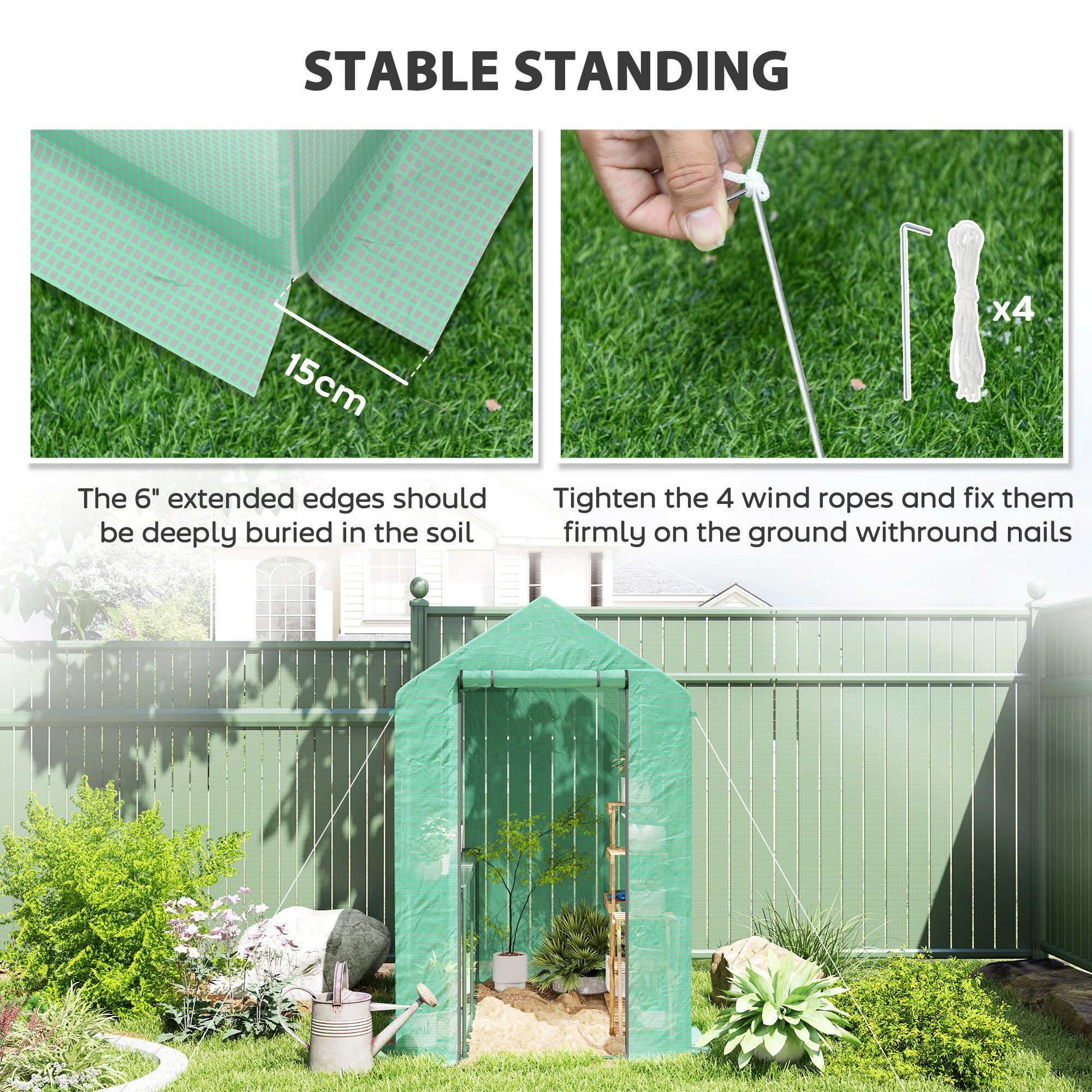 Outsunny 120 x 186cm Walk-In Greenhouse, with Shelves - Green - North Peak Garden Furniture