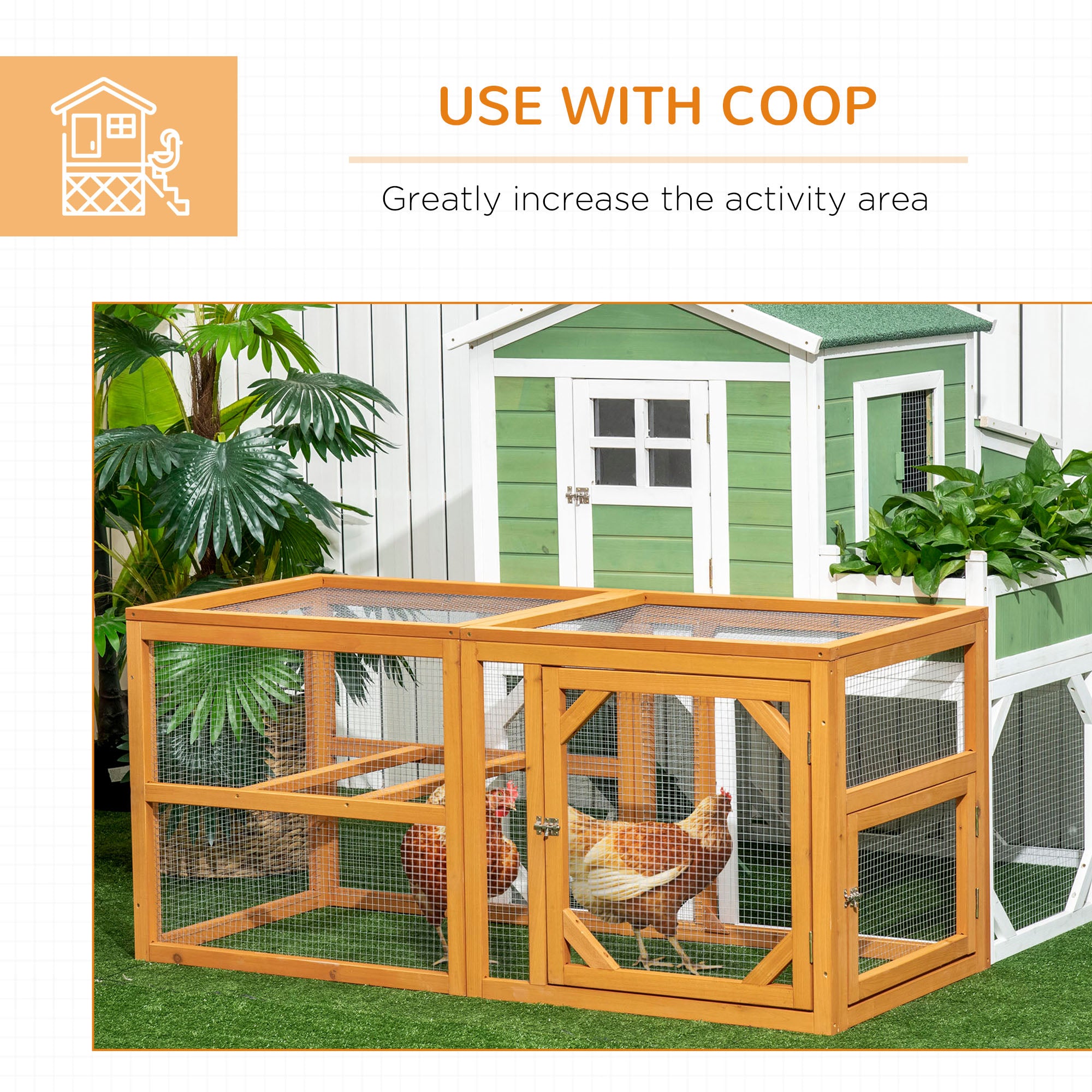 PawHut Wooden Chicken Coop with Perches, Doors, Combinable Design, for 2-4 Chickens - Natural Wood Colour