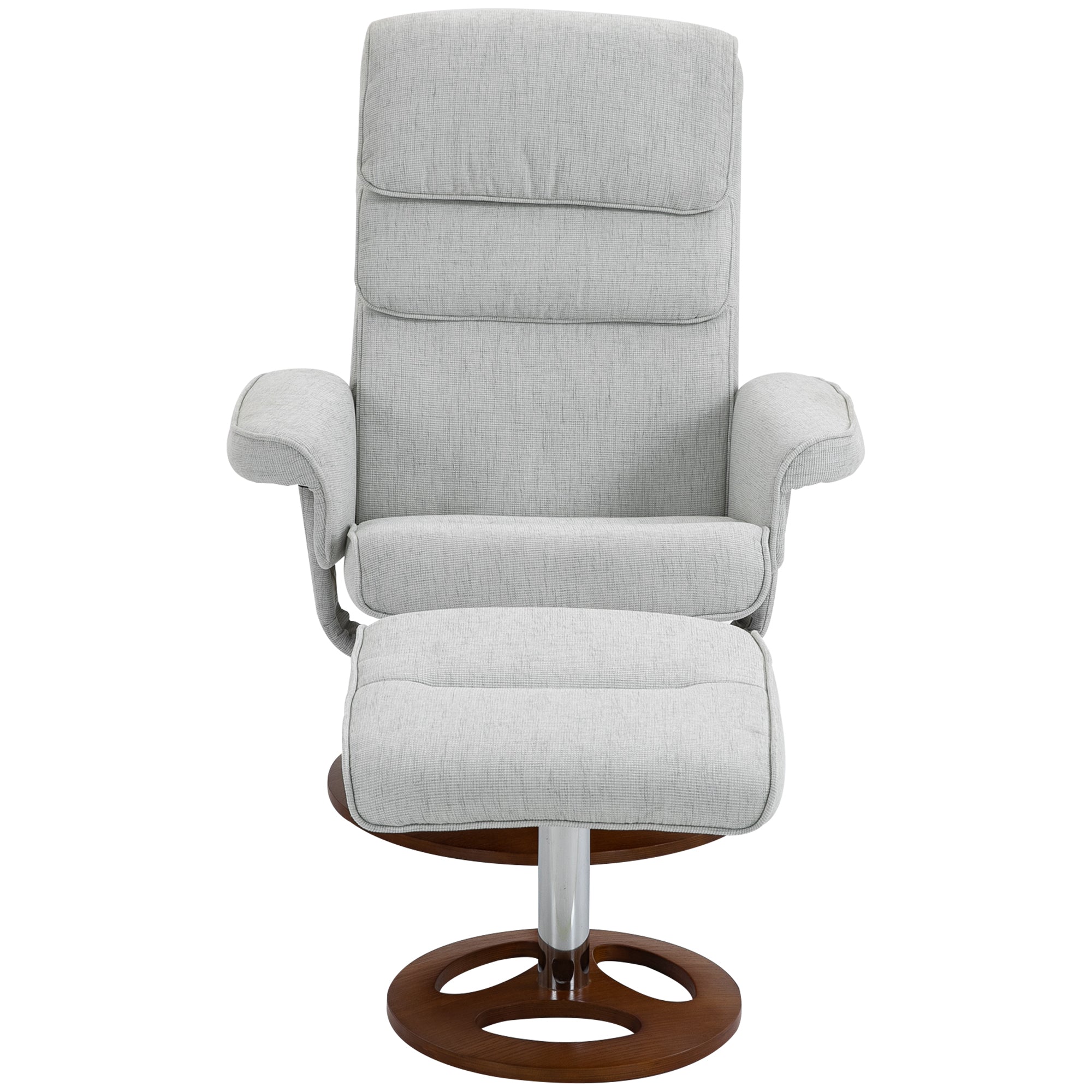 HOMCOM Recliner Chair Ottoman Set 360° Swivel Sofa Stool Modern Soft Thick Padding Wood Base Grey - North Peak Garden Furniture