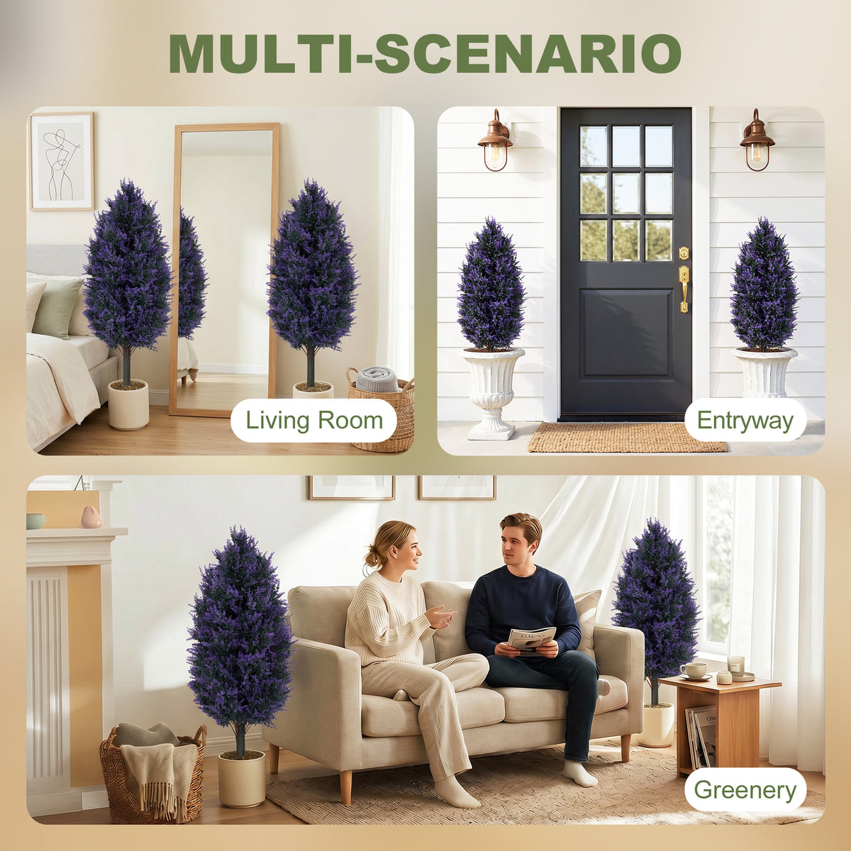 HOMCOM Set of 2 Artificial Lavender Flowers, Indoor Outdoor Fake Plants with Stakes, UV Resistant for Garden,  90 cm, Blue