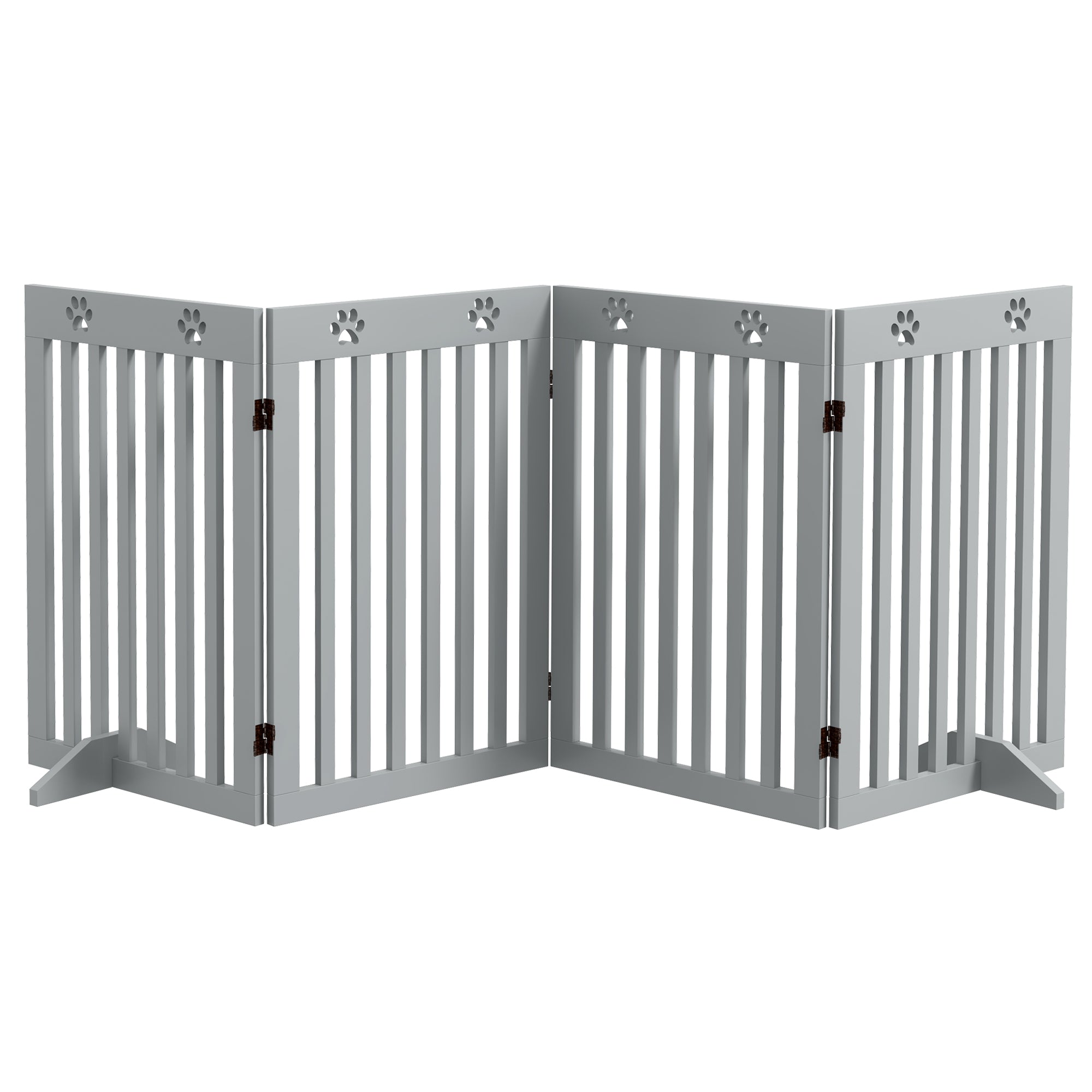 PawHut Wooden Pet Gate Foldable Freestanding Dog Safety Barrier w/ Support Feet, Grey