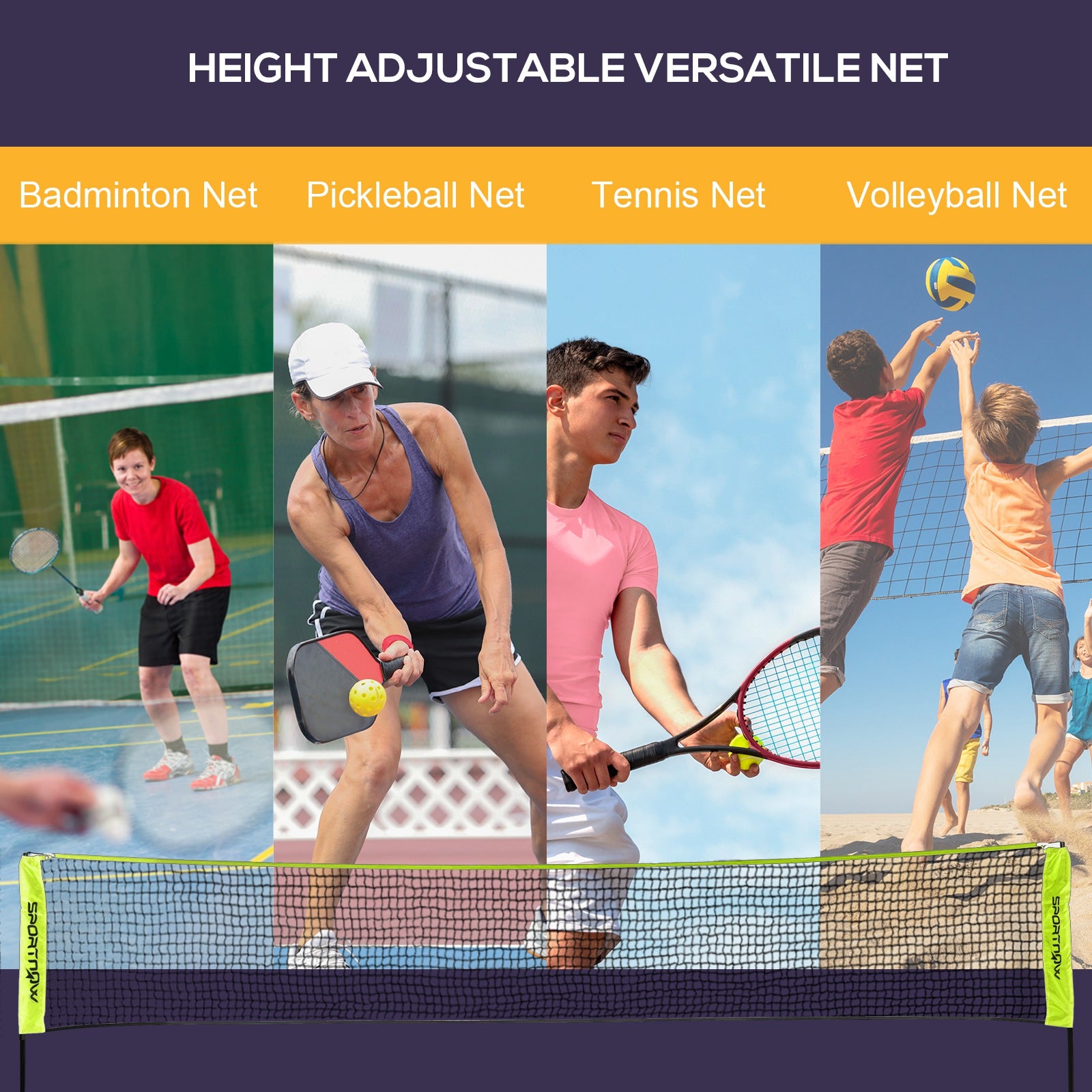 SPORTNOW 4m Badminton Net, Height Adjustable Outdoor Sports Net, with Carry Bag, for Tennis, Pickleball, Volleyball - North Peak Garden Furniture
