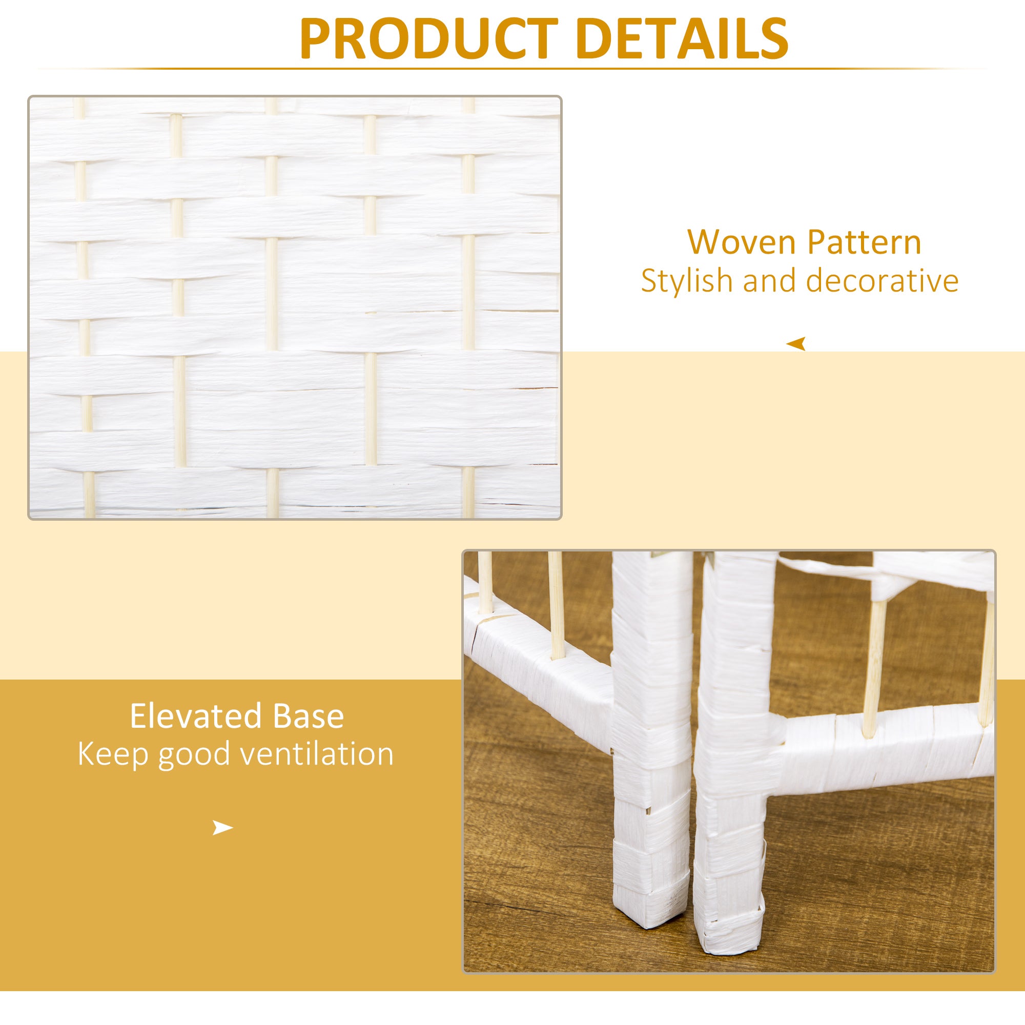 HOMCOM 4 Panel Folding Room Divider, Privacy Screen, Freestanding Paravent Partition Separator for Living Room, Bedroom and Office, 160 x 170cm, White - North Peak Garden Furniture