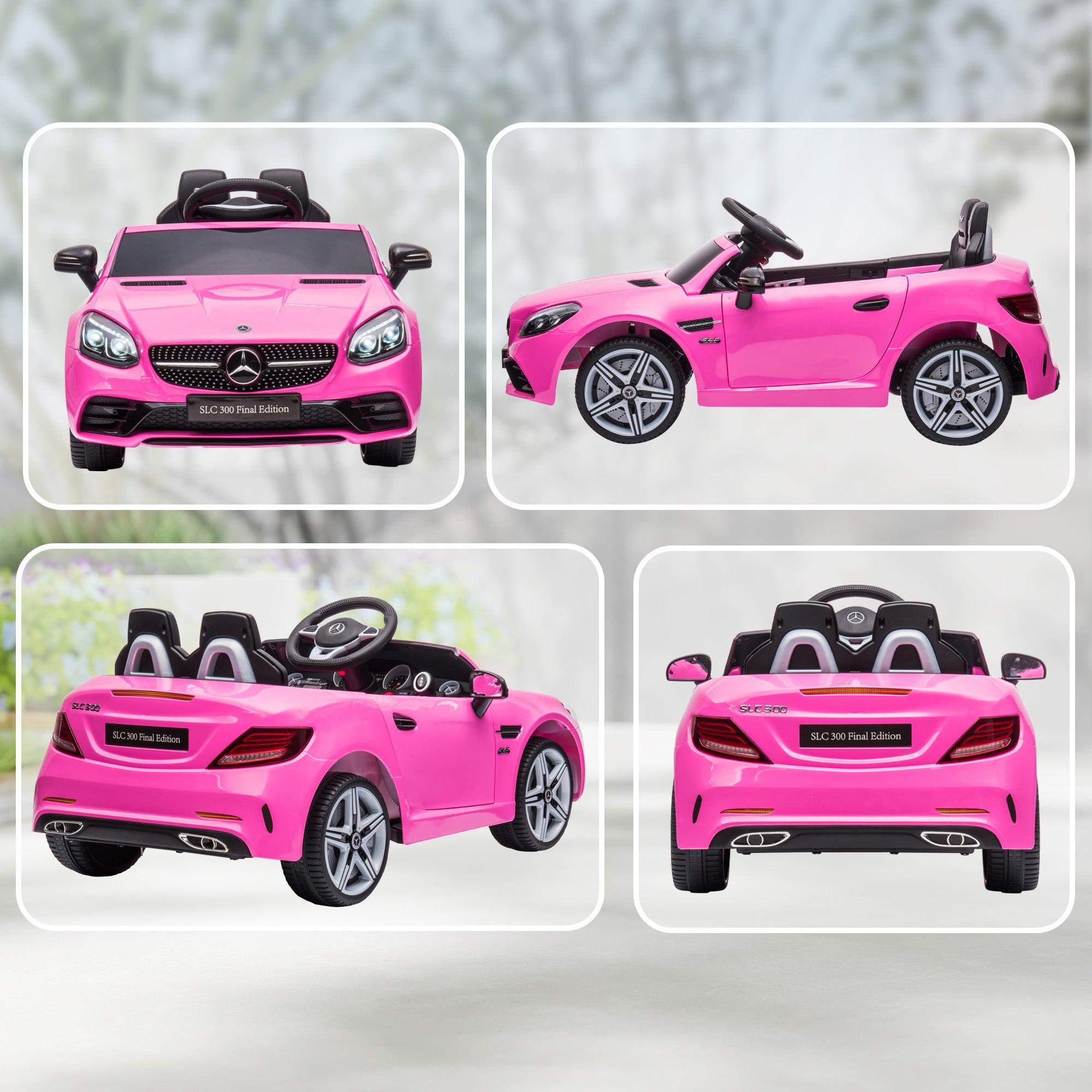 AIYAPLAY Benz SLC 300 Licensed 12V Kids Electric Ride On Car with Parental Remote Two Motors Music Lights Suspension Wheels for 3-6 Years Pink