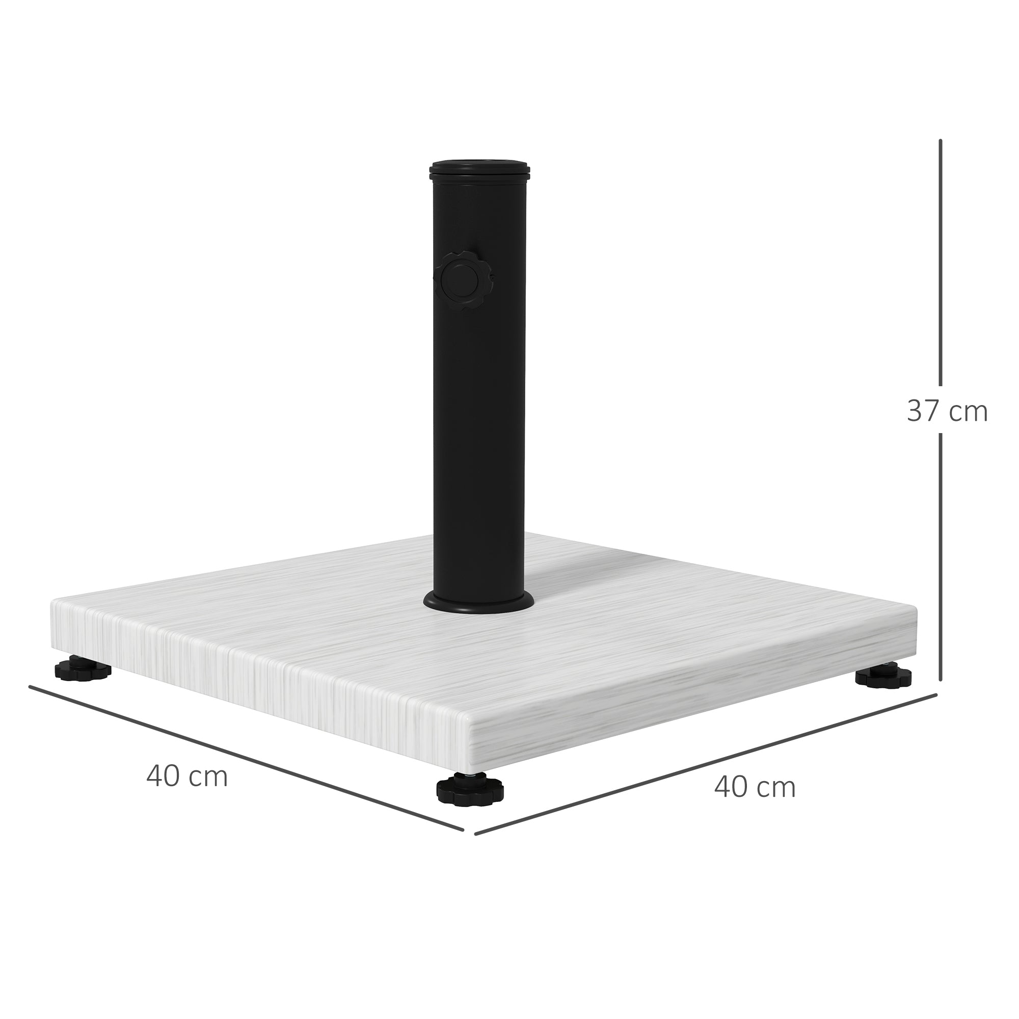 Outsunny 12kg Garden Parasol Base with Adjustable Foot Pad and Knob, Concrete Umbrella Stand with Wood Effect, Rectangular Parasol Holder for 38mm and 48mm Poles, White