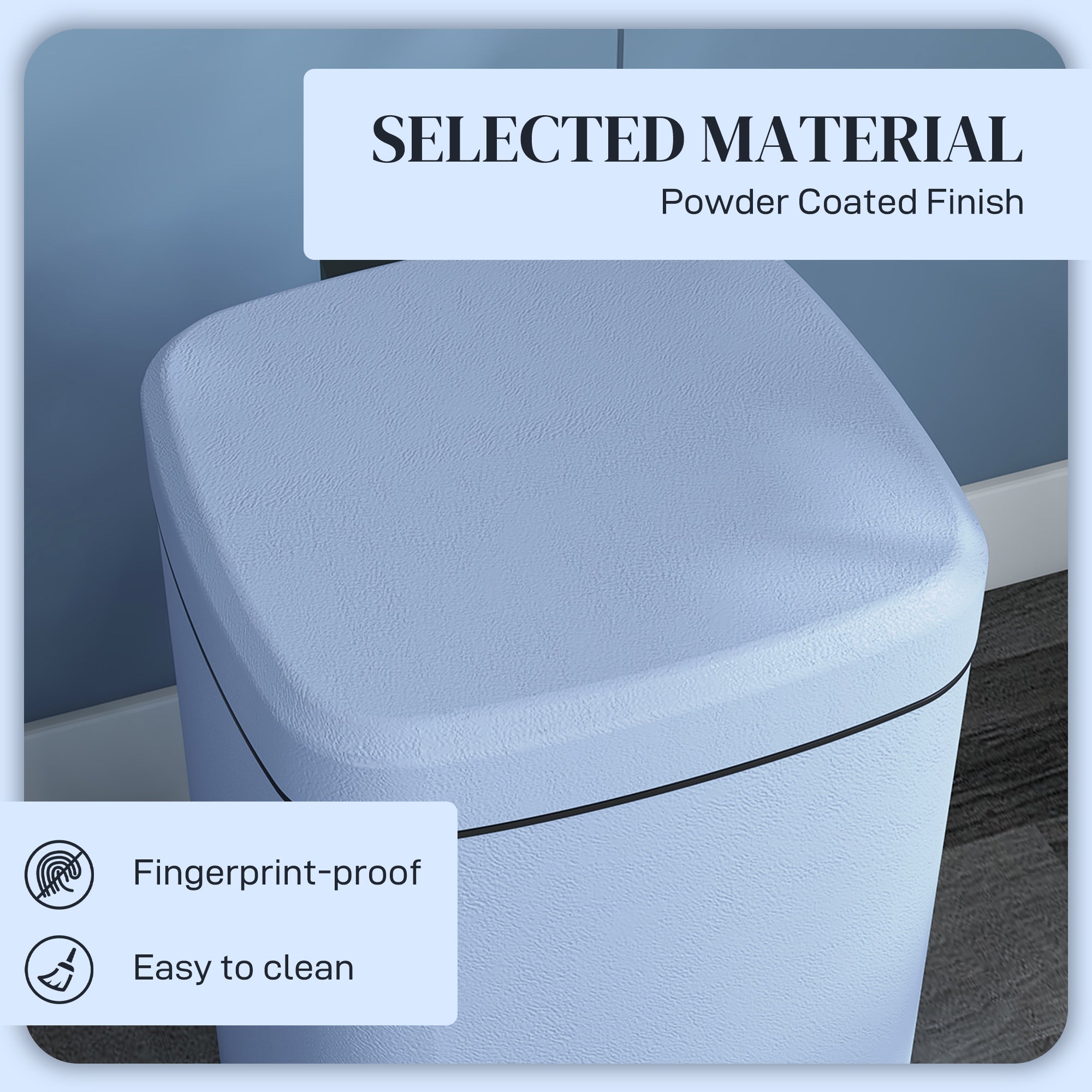 HOMCOM 20L Modern Boxy Metal Home Kitchen Bin - Light Blue - North Peak Garden Furniture