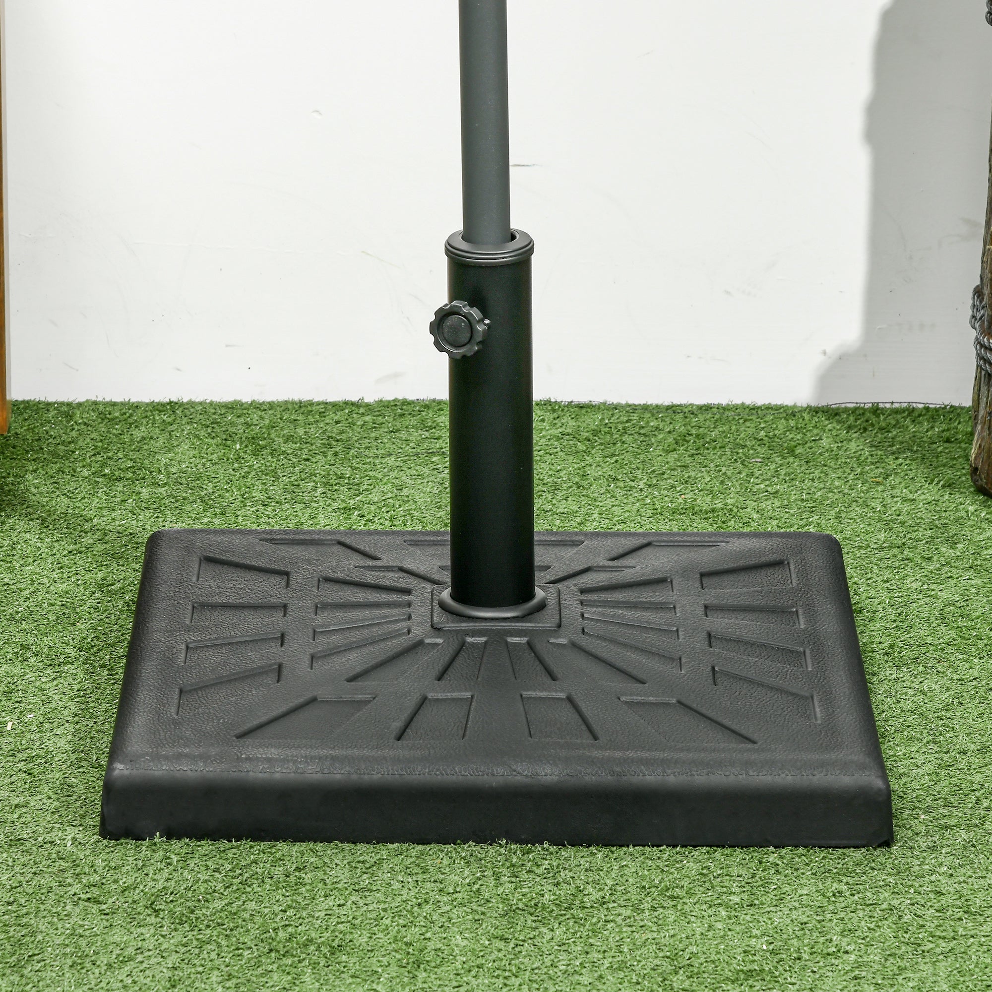 Outsunny 19kg Resin Garden Parasol Base Holder, Square Outdoor Market Umbrella Stand Weight for Poles of Φ32mm, Φ38mm, and Φ48mm, Black - North Peak Garden Furniture