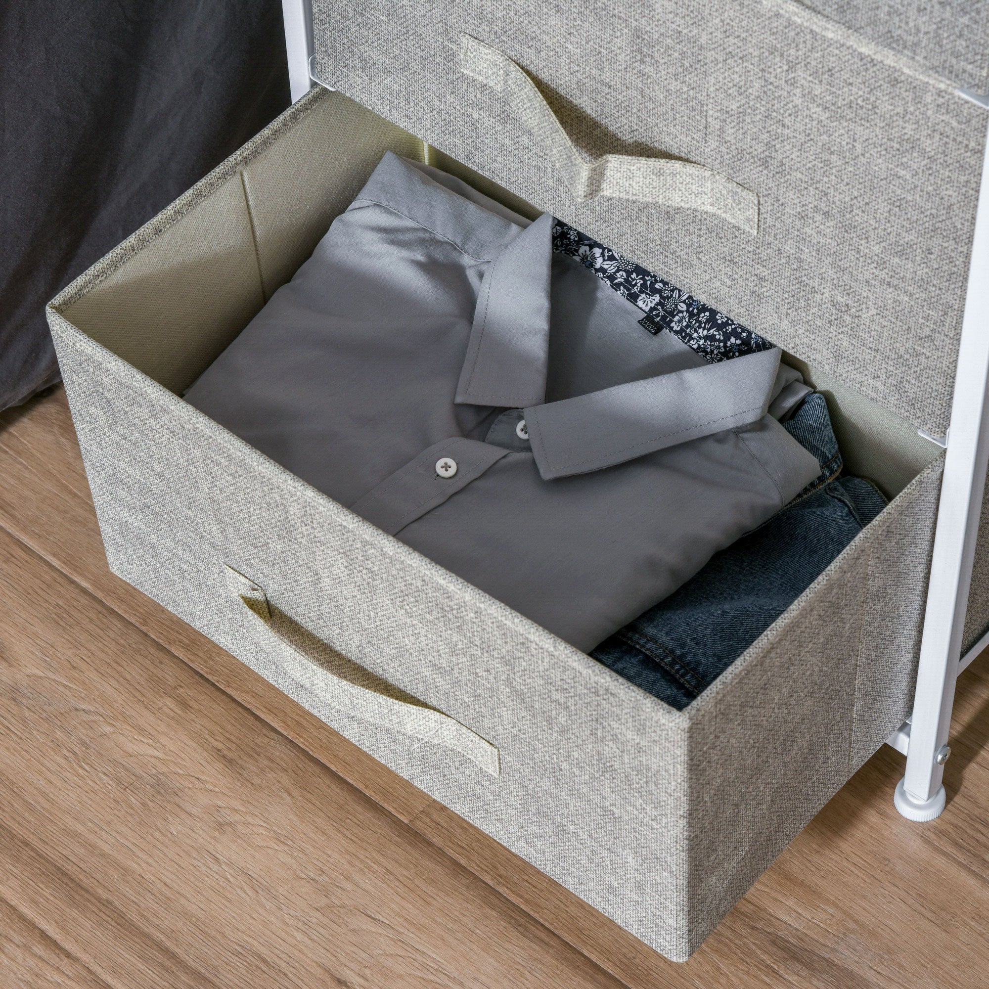 HOMCOM Vertical 3-Tier Linen Drawer Cabinet Organizer Storage Dresser Tower with Metal Frame Adjustable Feet for Living Room, Bathroom, Kitchen, White, Oak and Light Grey - North Peak Garden Furniture