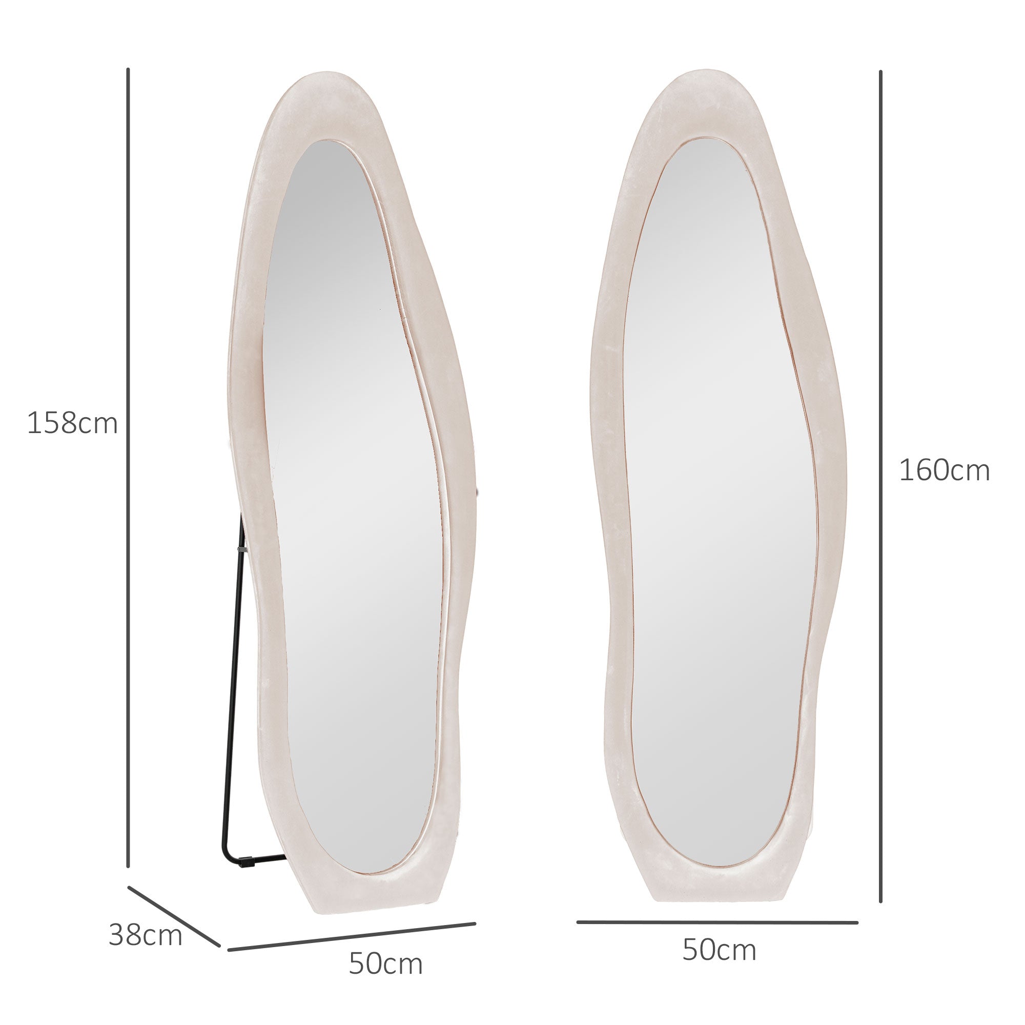 HOMCOM Wavy Velvet-Feel Full Length Mirror - Light Pink - North Peak Garden Furniture
