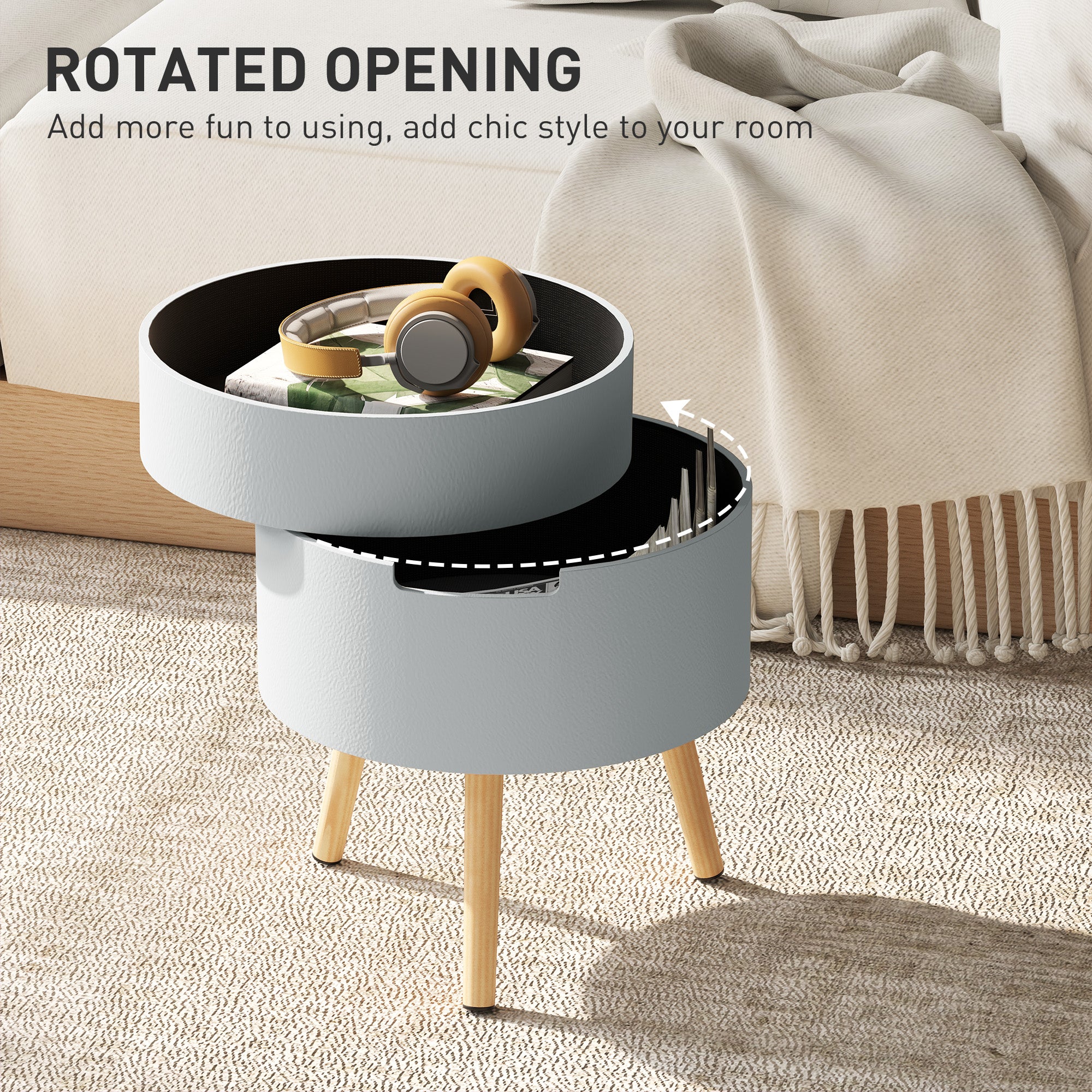 HOMCOM 3-Tier Coffee Table, Round End Table with 2 Hidden Compartments and Detachable Tray, Side Table with Storage for Living Room, Grey - North Peak Garden Furniture