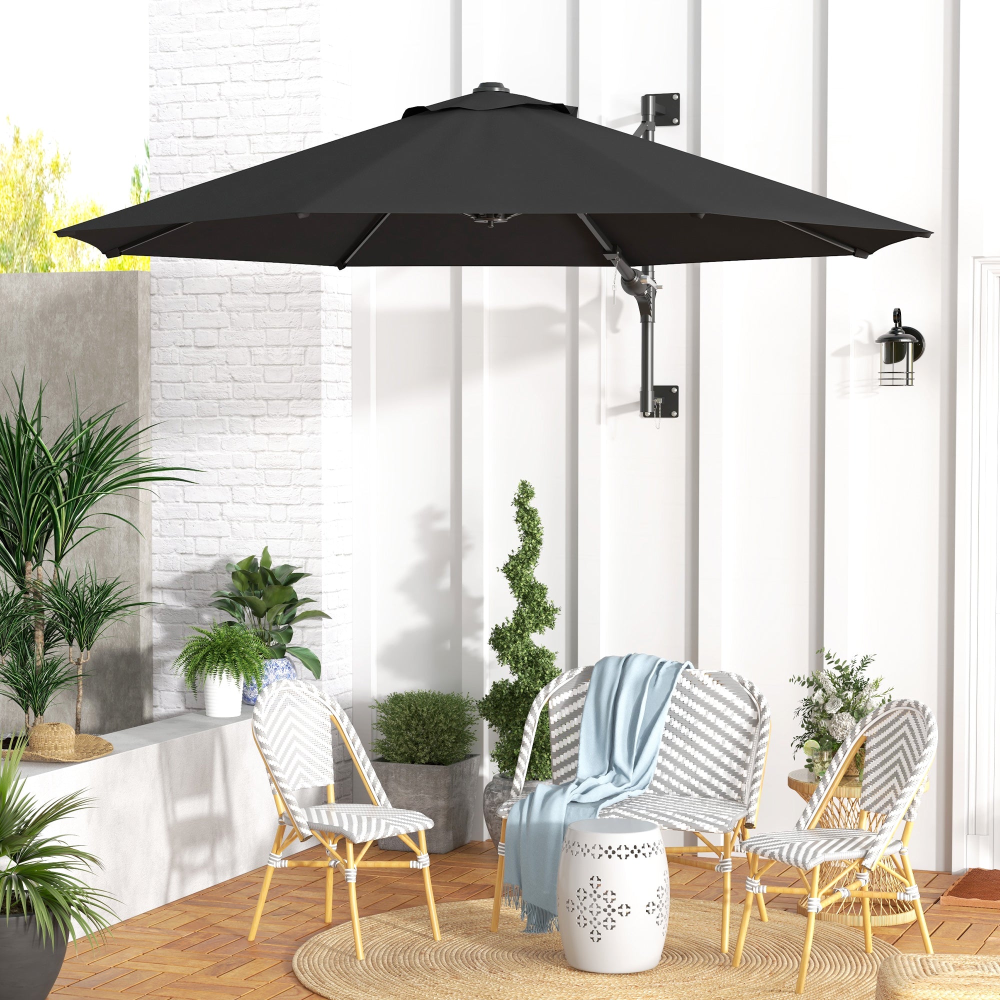 Outsunny 3m Wall-Mounted Parasol Shade, with Handle - Grey - North Peak Garden Furniture