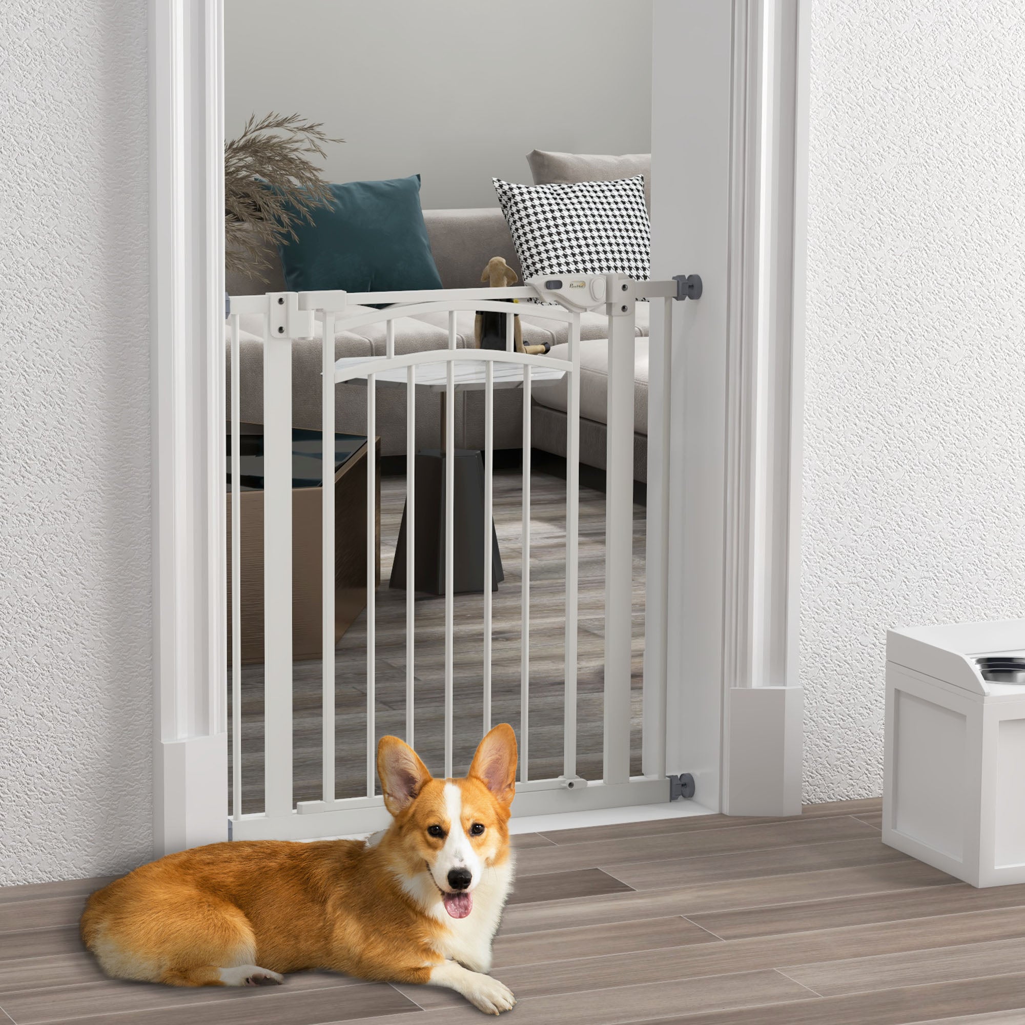 PawHut Pressure Fit Stair Gate, Dog Gate w/ Auto Closing Door, for Small, Medium Dog, Easy Installation, for 74-80cm Opening - North Peak Garden Furniture