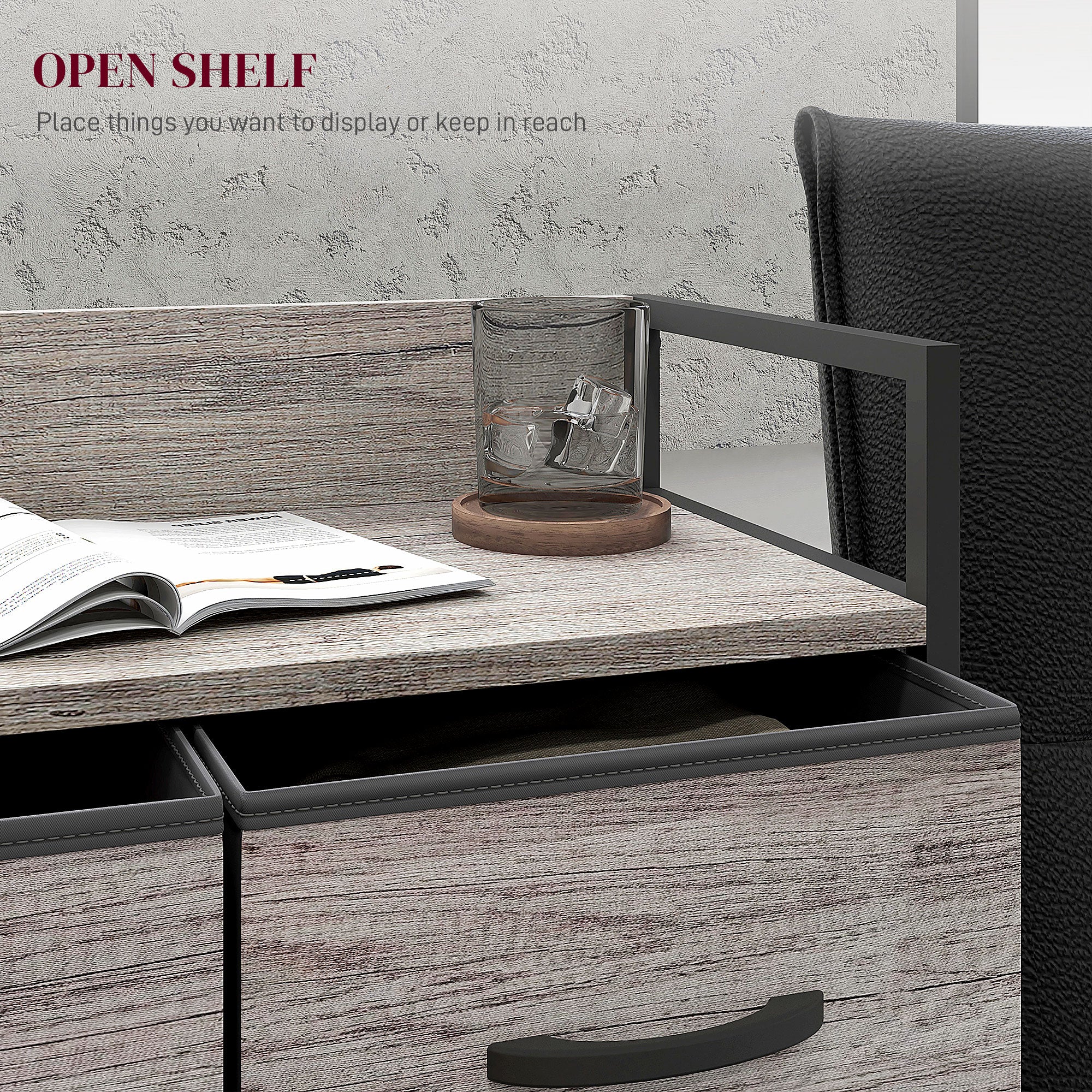 HOMCOM Rustic Chest of Four Fabric Drawers - Grey Wood Effect - North Peak Garden Furniture