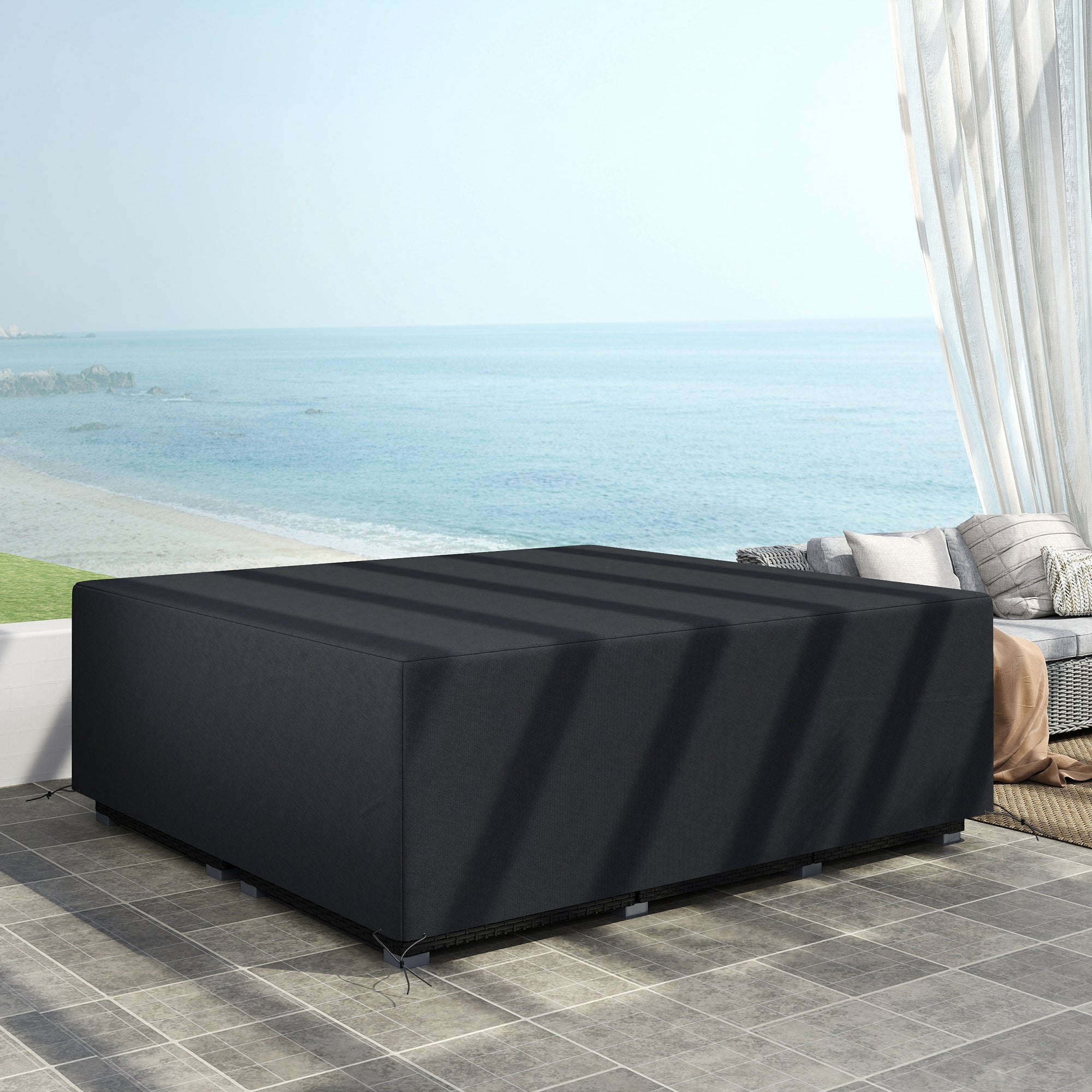 Outsunny 600D Oxford Outdoor Garden Furniture Sofa Set Cover, Waterproof Anti-UV Rattan Sun Lounger Protection Protector Cover, 225L x 210W x 70Hcm, Black - North Peak Garden Furniture