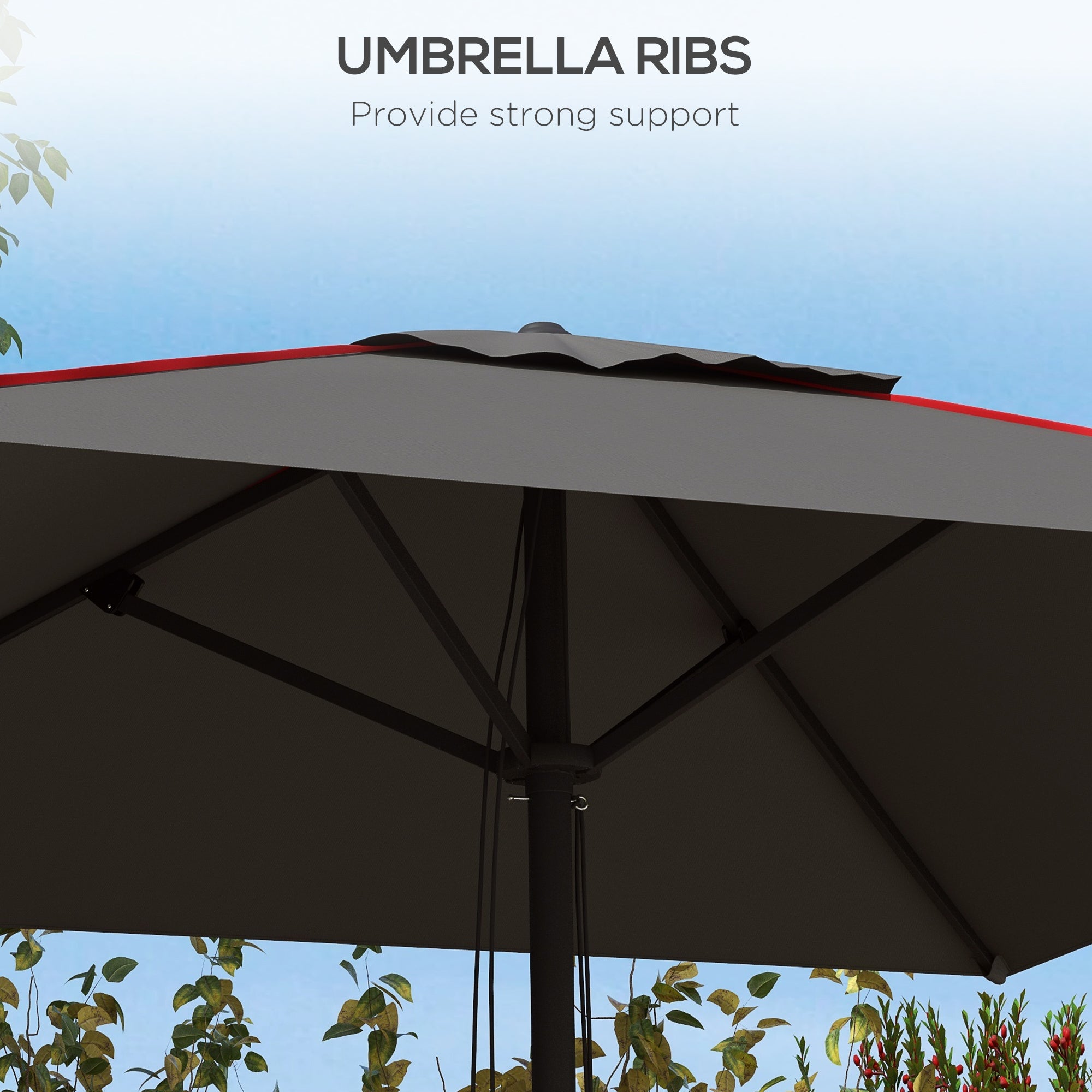 Outsunny 215cm Square Canopy Parasol, with Contrast Piping - Grey/Red - North Peak Garden Furniture