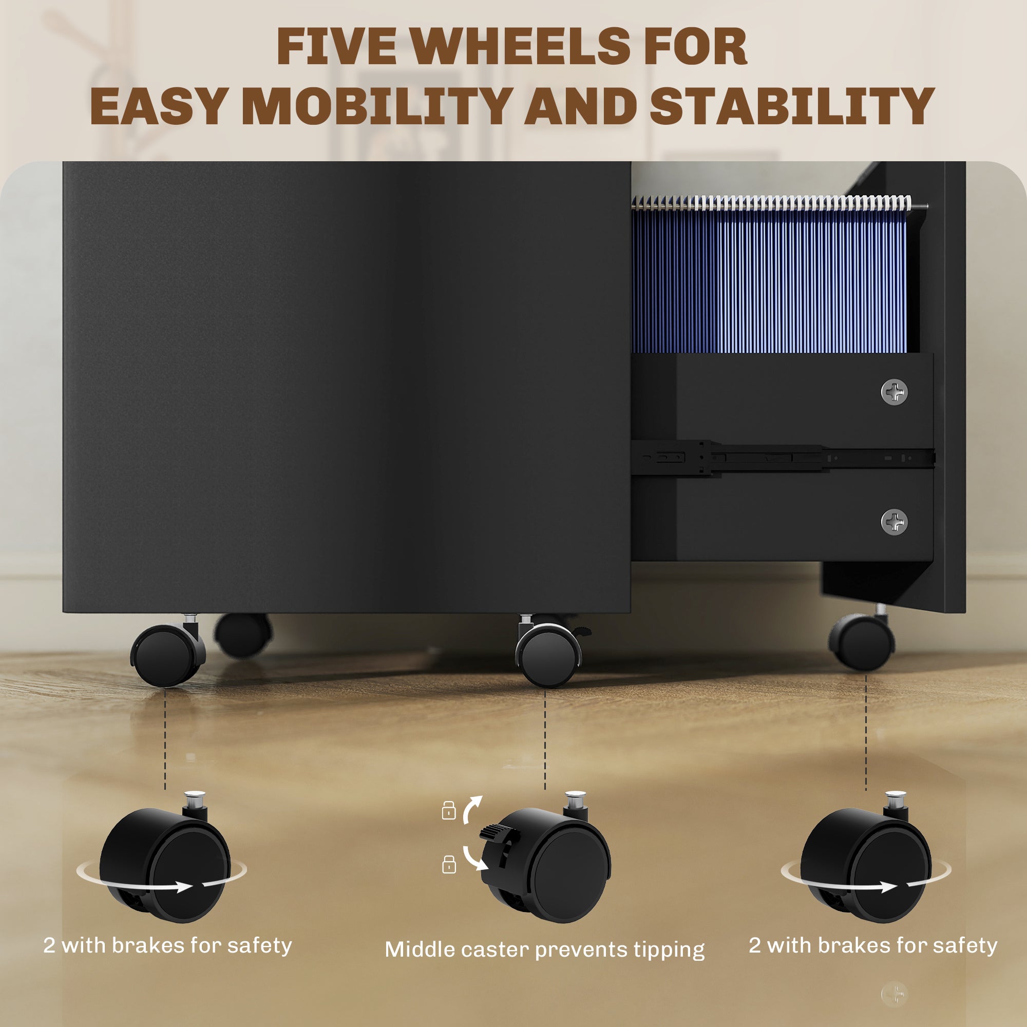 HOMCOM Two-Drawer Lockable Filing Cabinet - Black