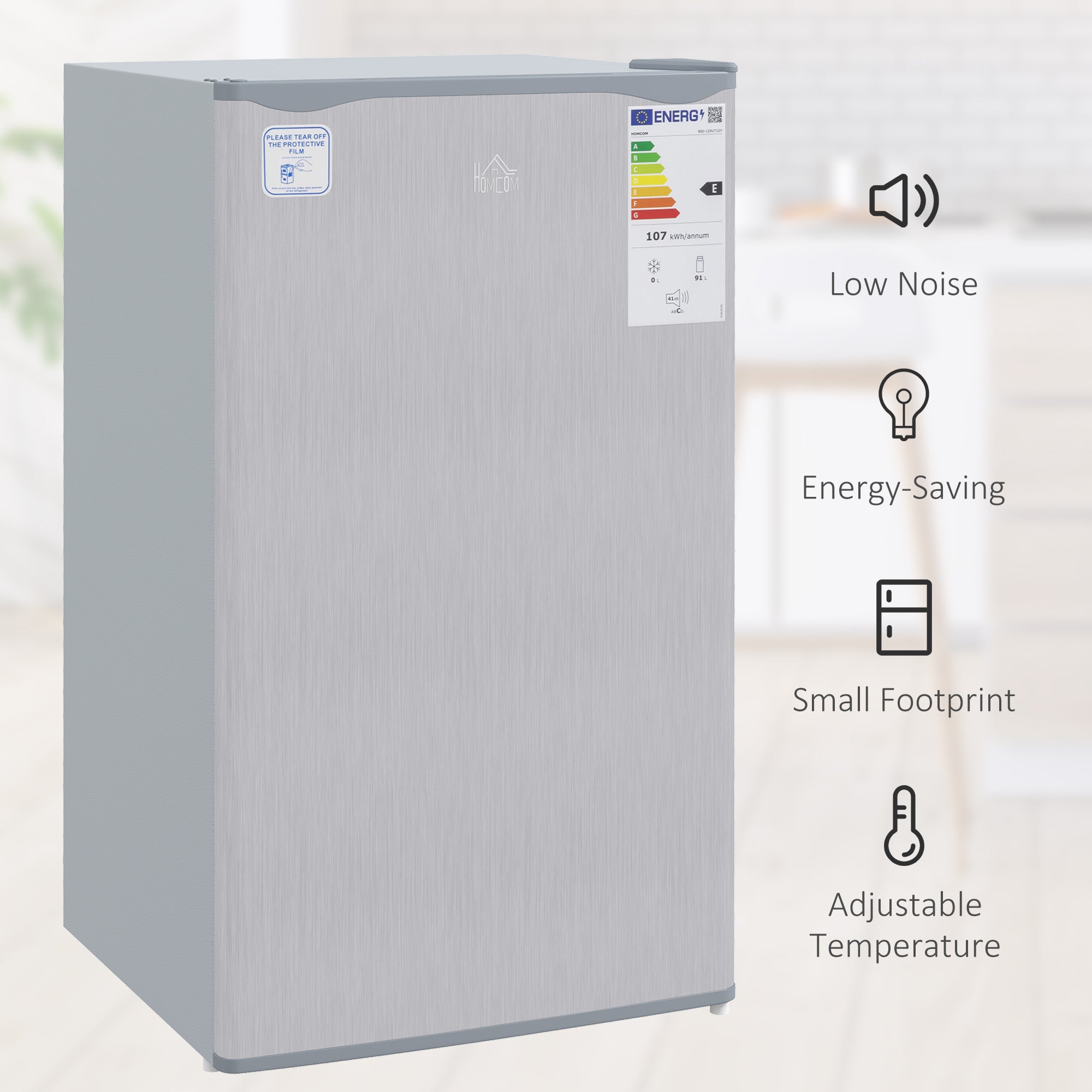 HOMCOM 91 Litre Freestanding Under Counter Fridge Freezer with Chiller Box, Reversible Door, Adjustable Thermostat, 47.5cm Wide, Noise Level: Decibels 40, Grey - North Peak Garden Furniture